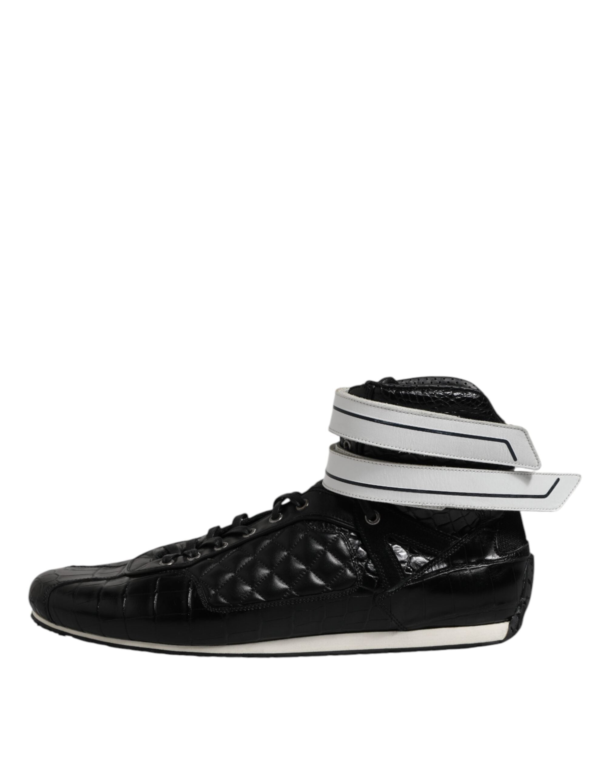 Black Quilted Leather Lace Up Sneakers Shoes - ventzia
