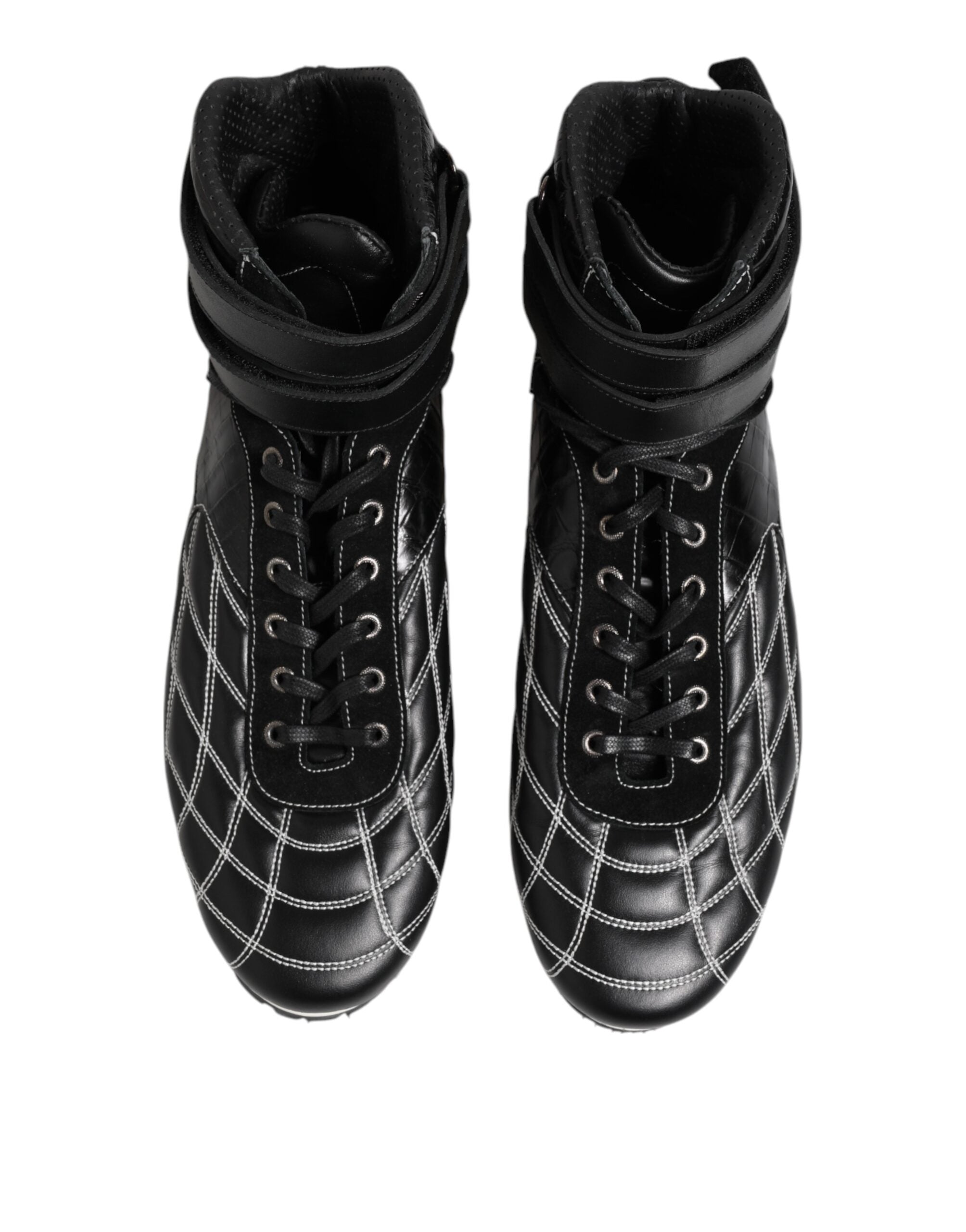 Black Quilted Leather Lace Up Sneakers Shoes - ventzia