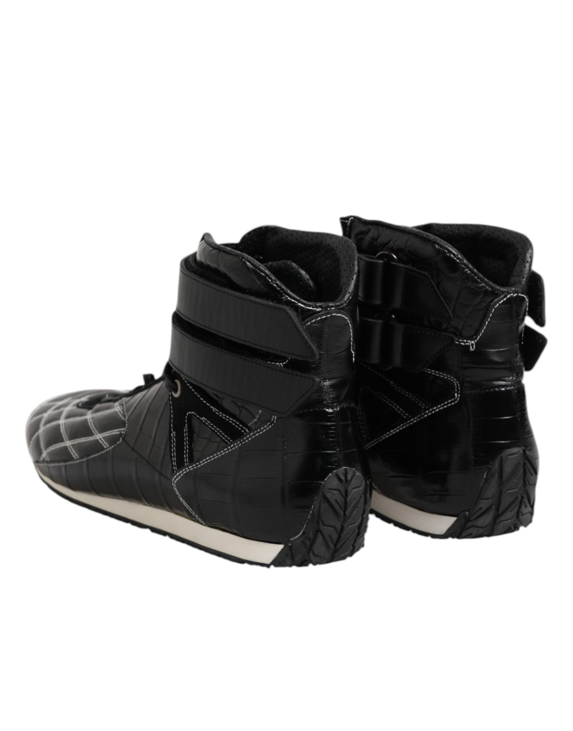Black Quilted Leather Lace Up Sneakers Shoes - ventzia