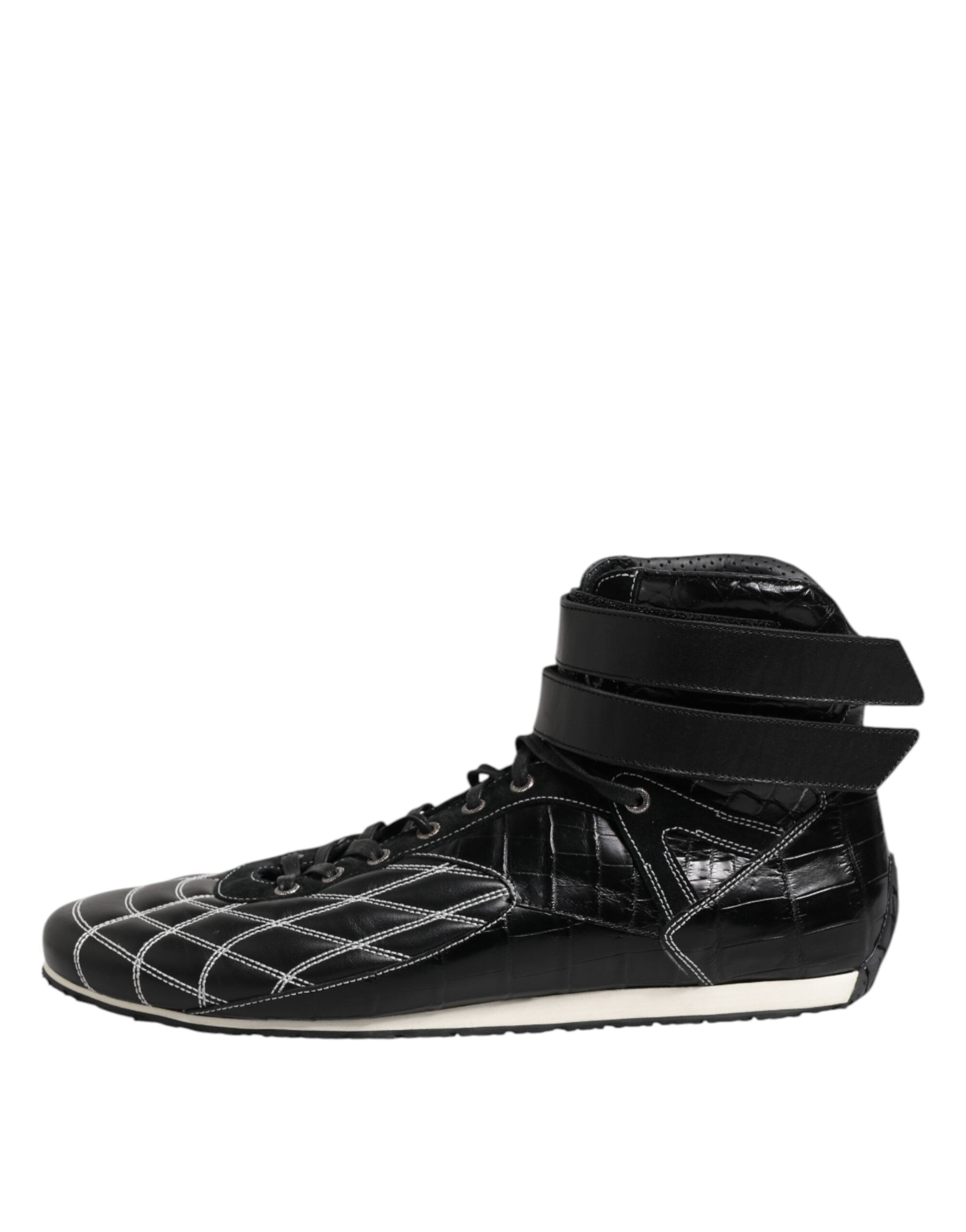 Black Quilted Leather Lace Up Sneakers Shoes - ventzia
