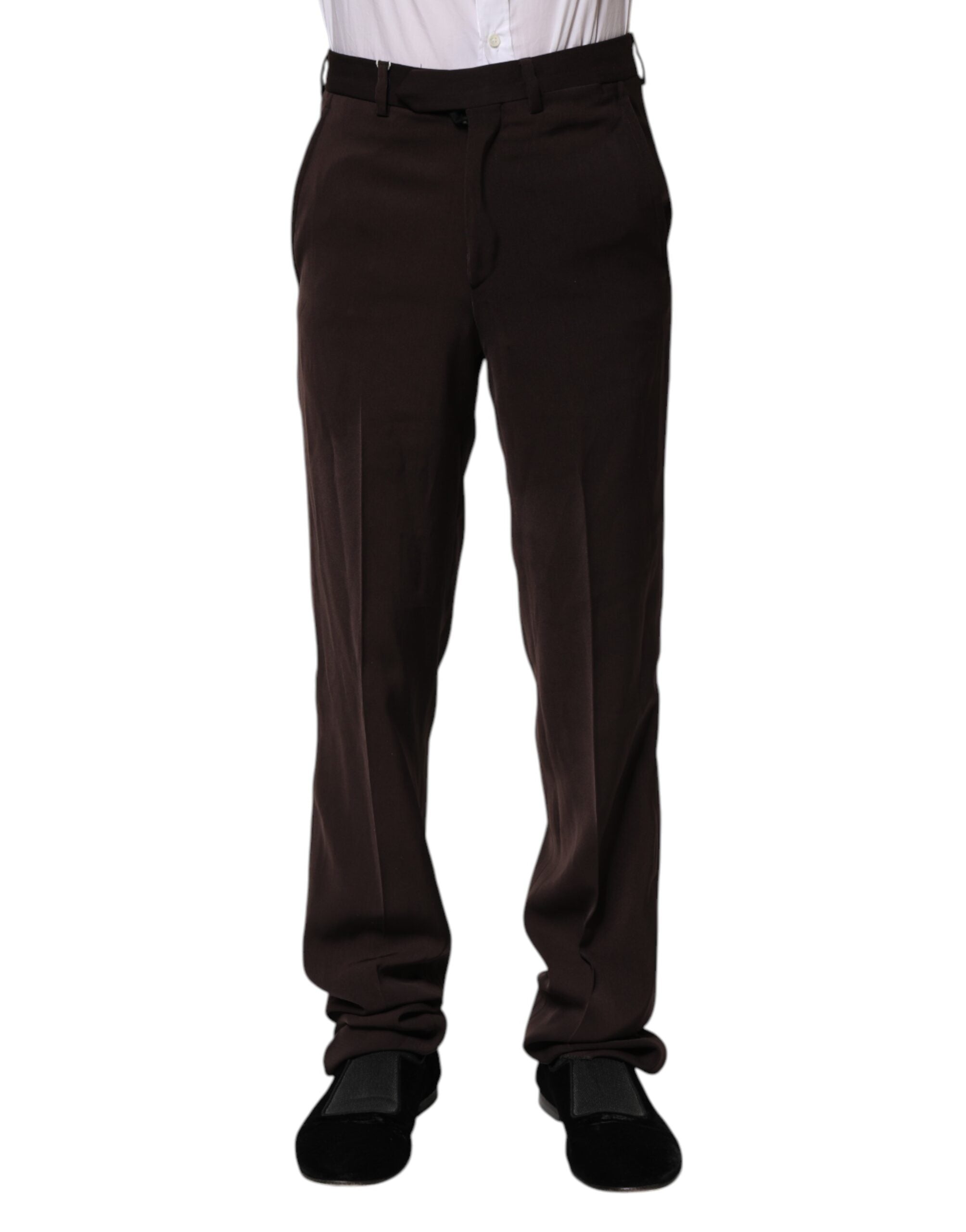 Dark Brown Mid Waist Dress Formal Pants - ventzia