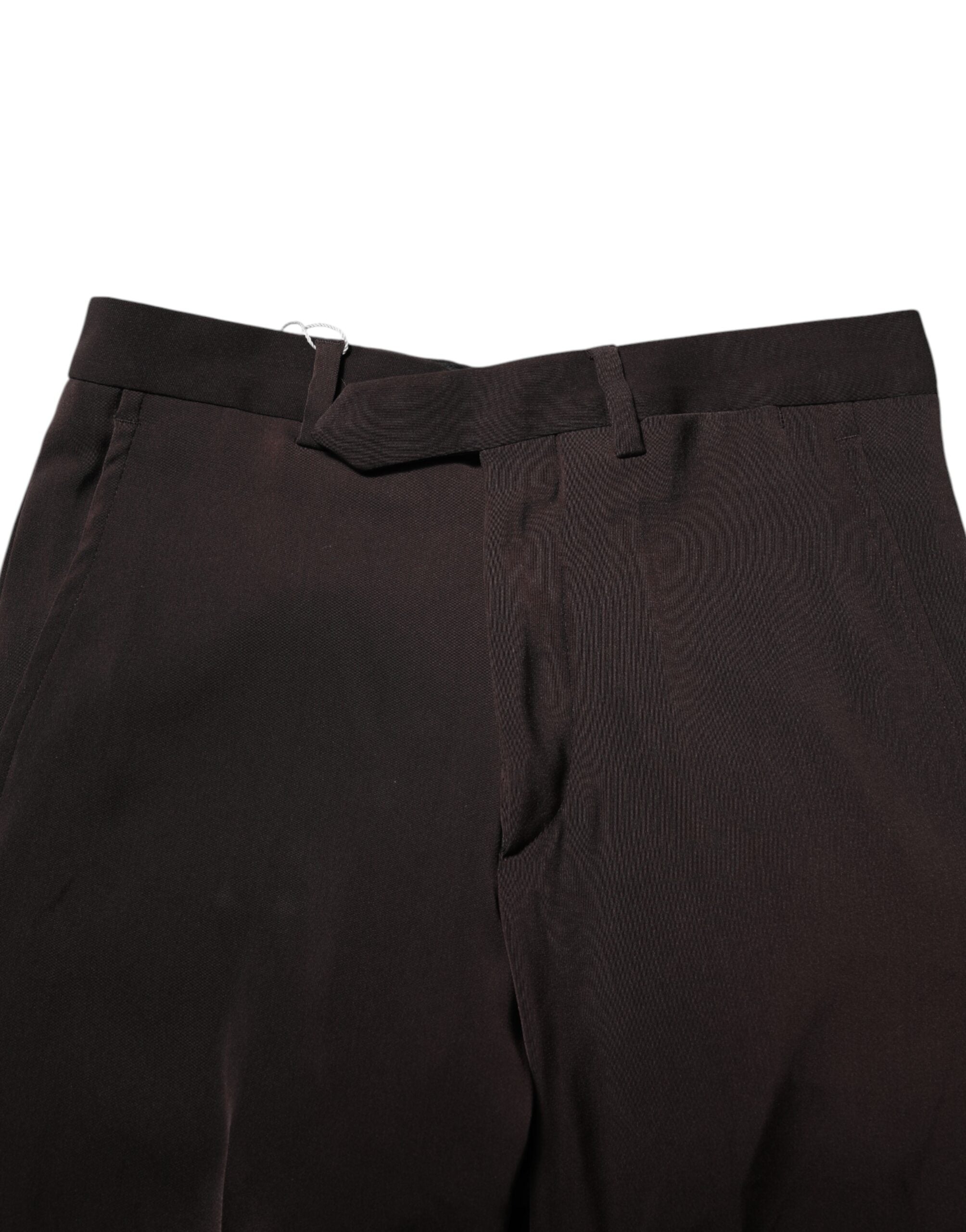 Dark Brown Mid Waist Dress Formal Pants - ventzia