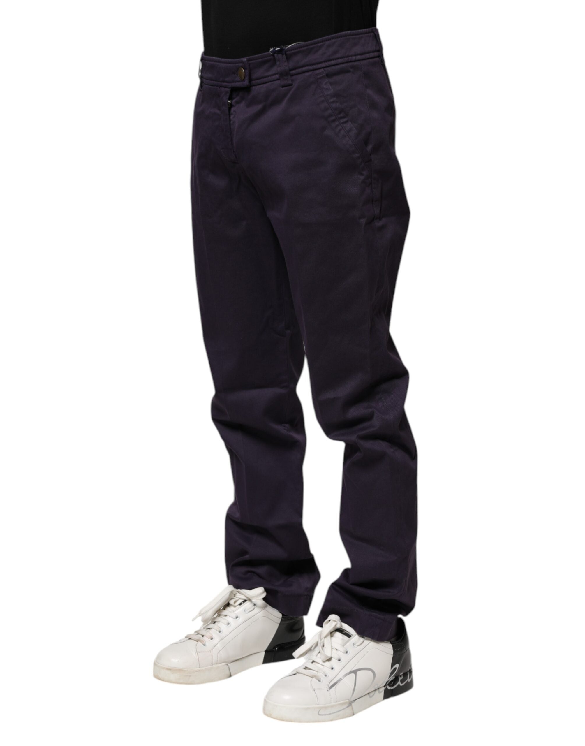 Dark Purple Mid Waist Casual Straight Pants - ventzia