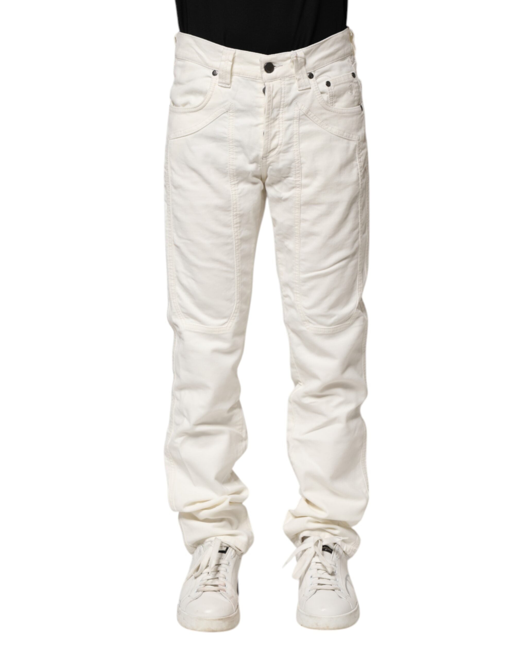 White Cotton Stretch Straight Fit Men Denim Jeans - ventzia
