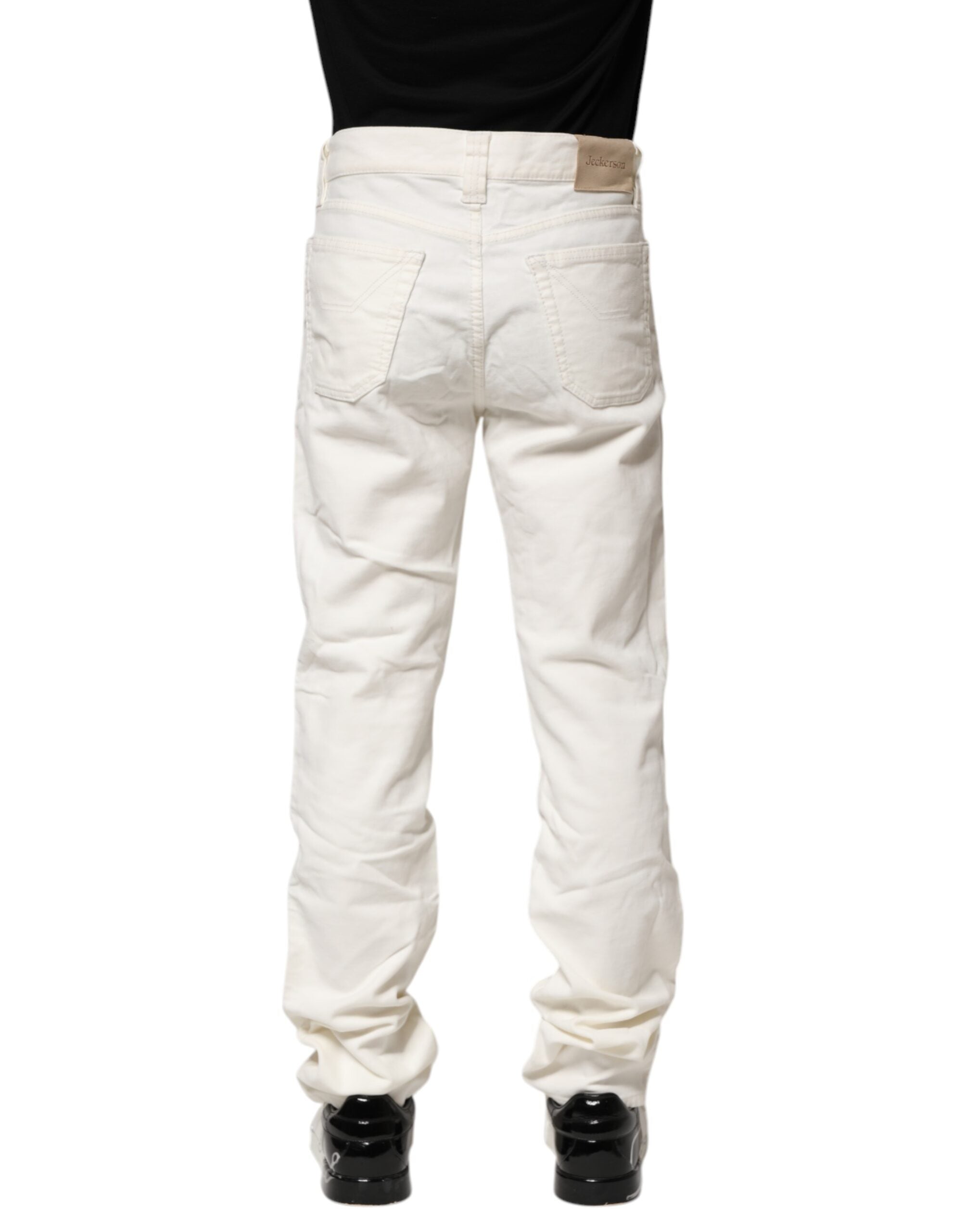 White Cotton Stretch Straight Fit Men Denim Jeans - ventzia