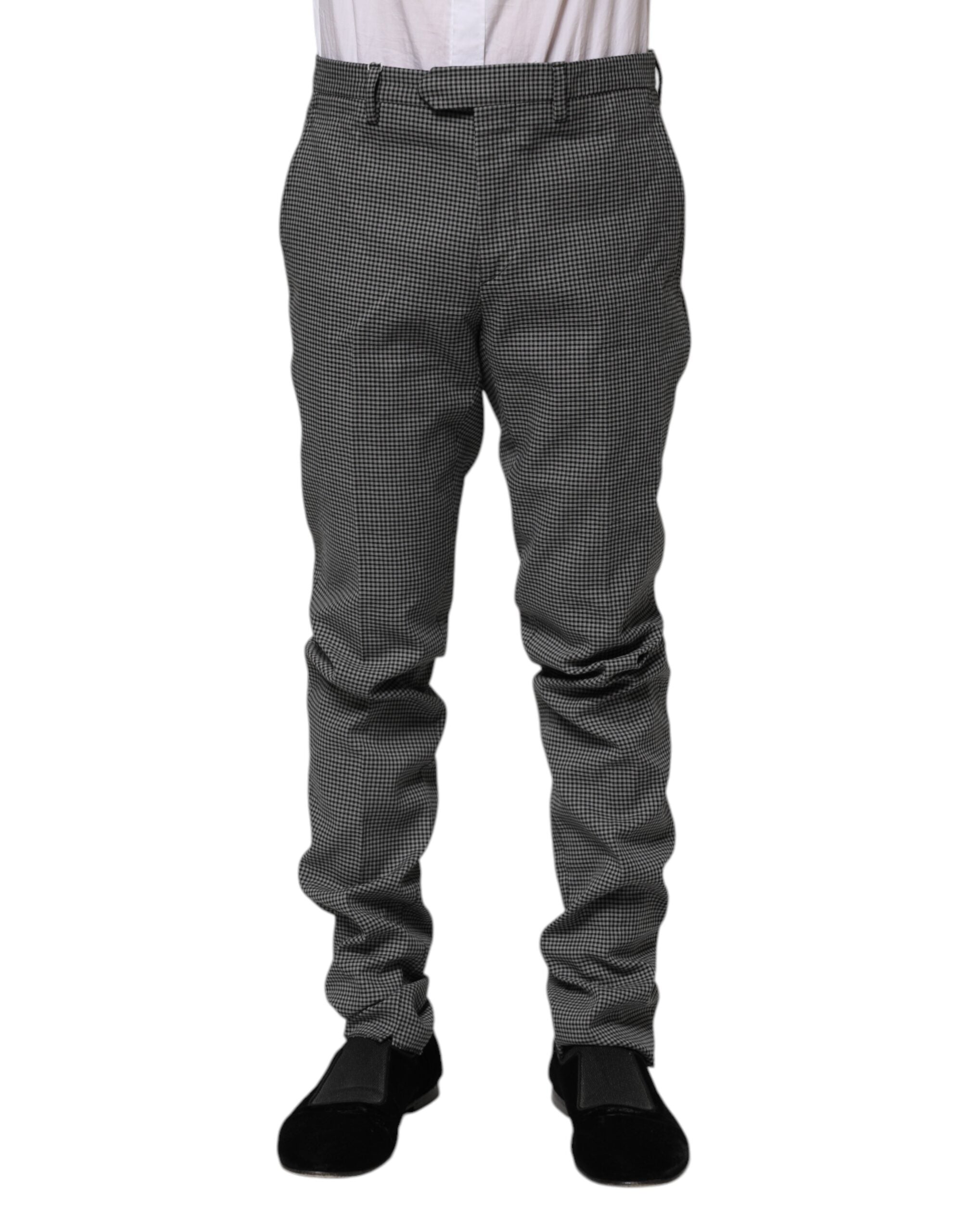 Black White Checkered Tapered Dress Pants - ventzia