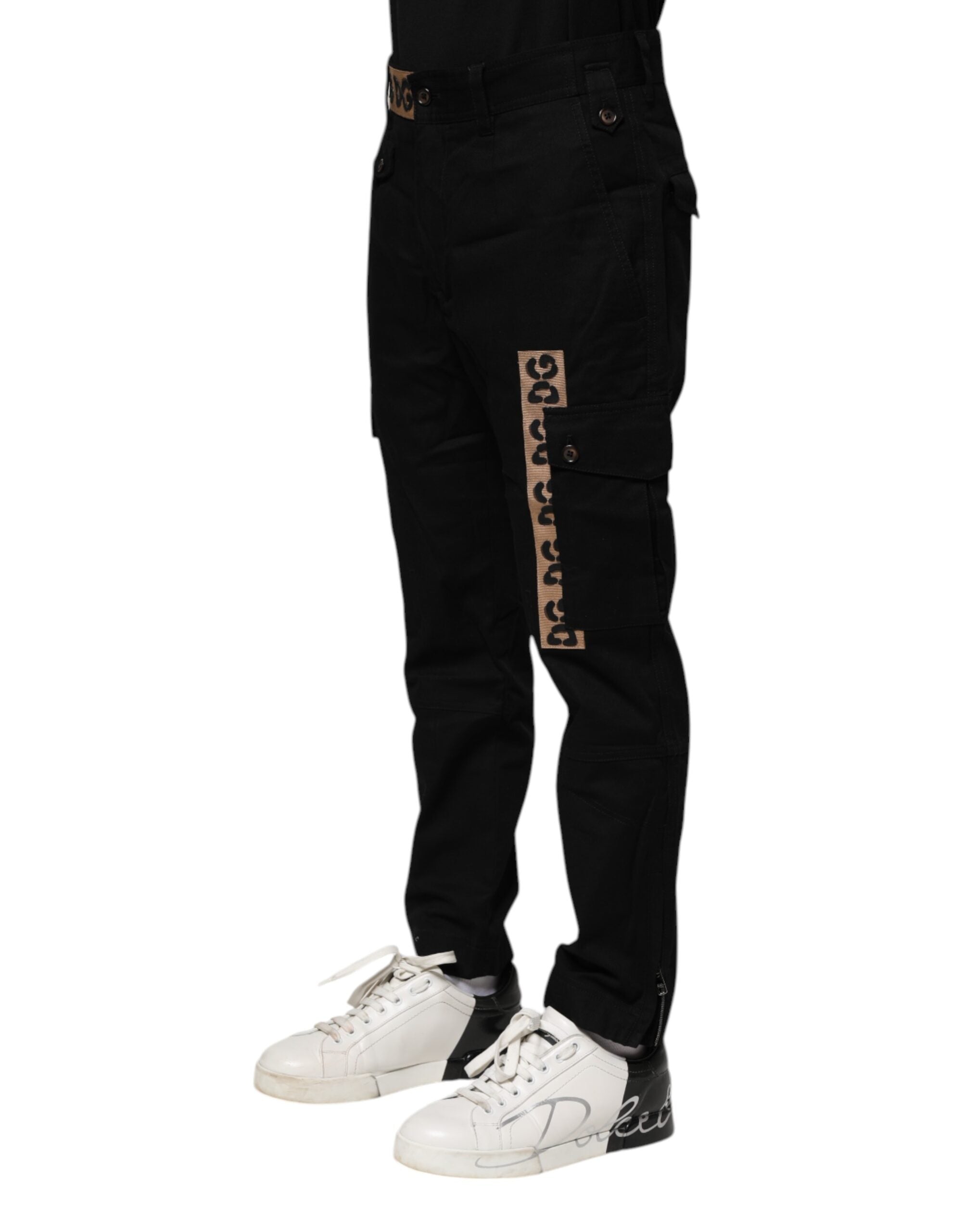 Black Cotton Cargo Casual Pants - ventzia