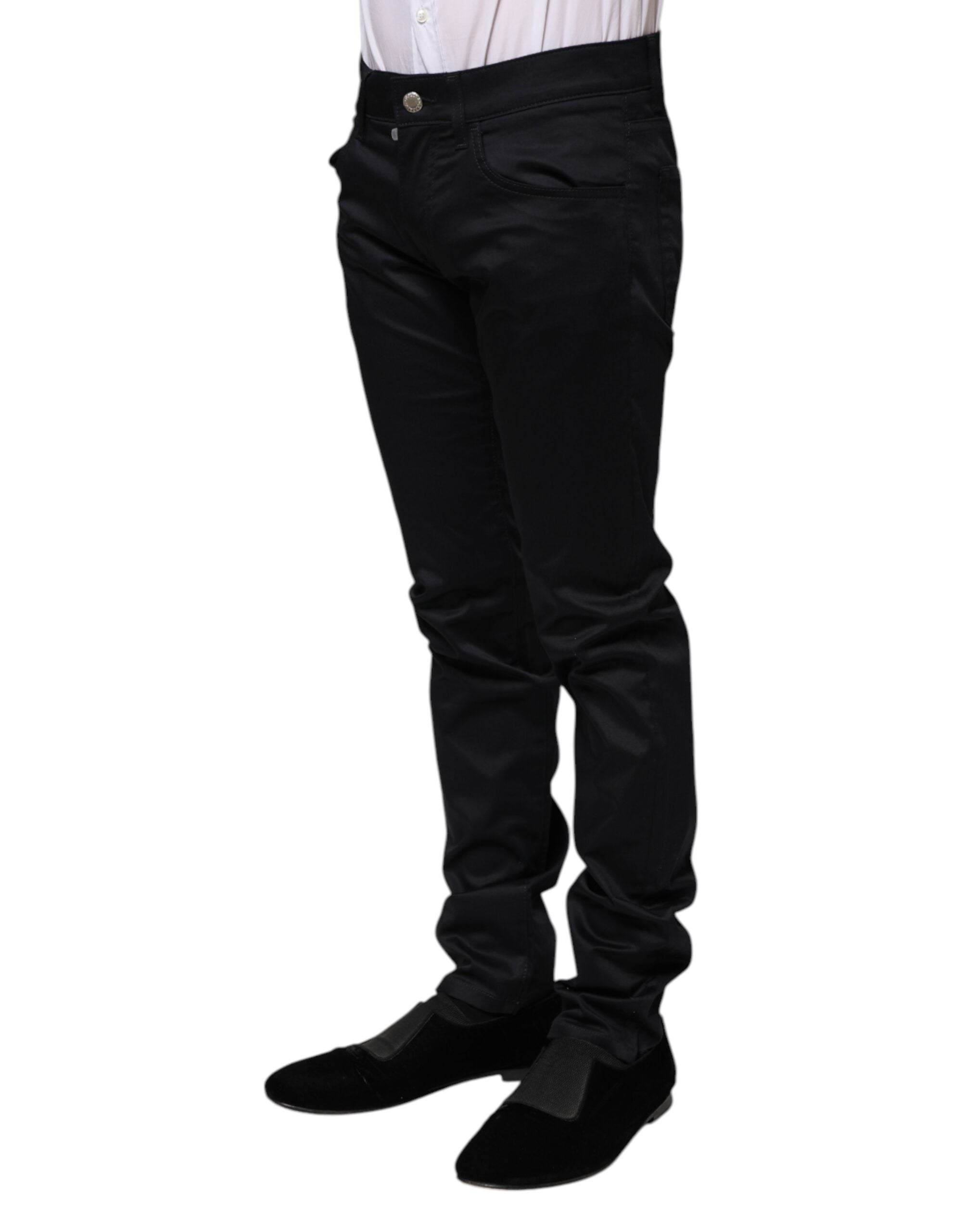 Black Cotton Skinny Mid Waist Pants - ventzia