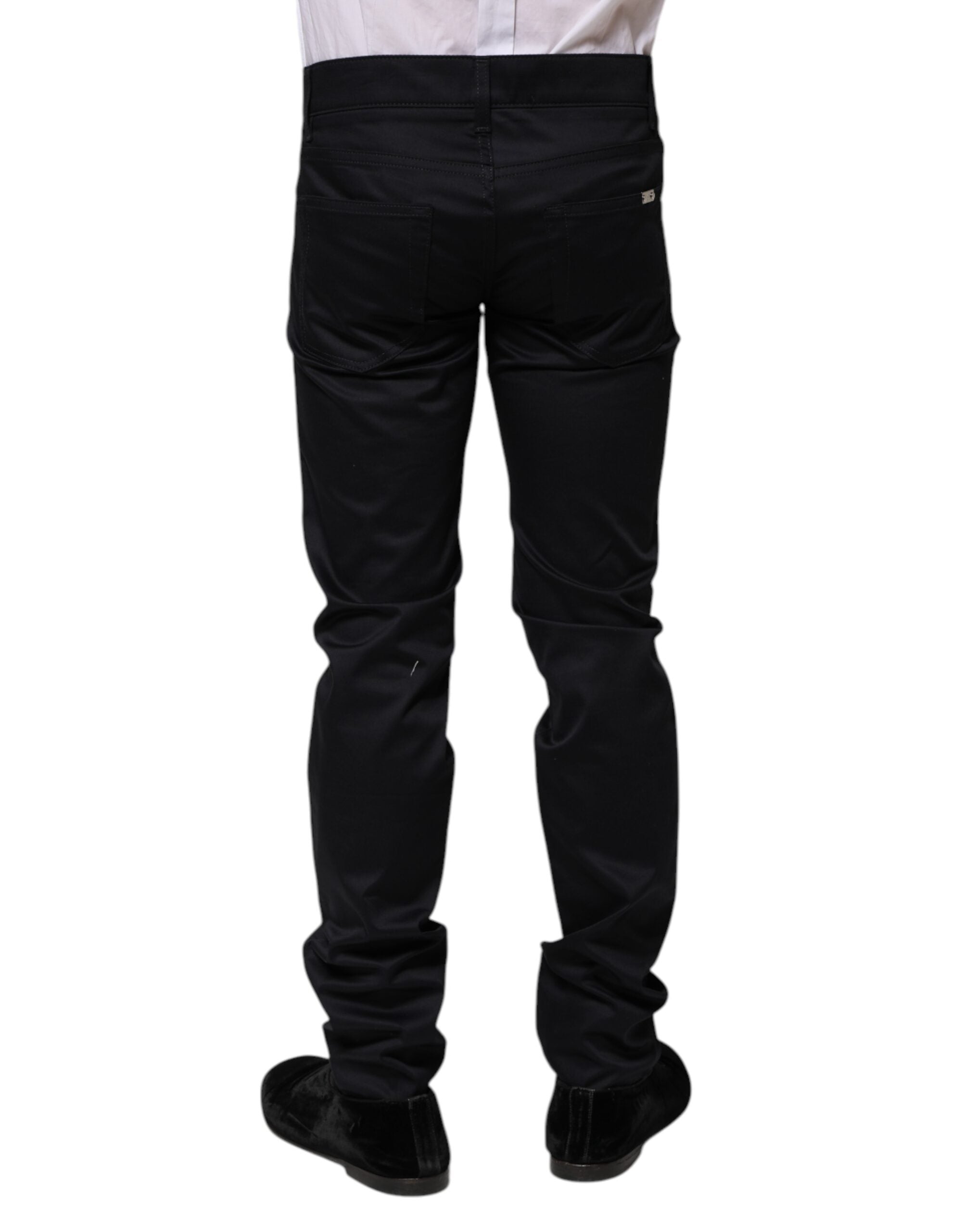 Black Cotton Skinny Mid Waist Pants - ventzia