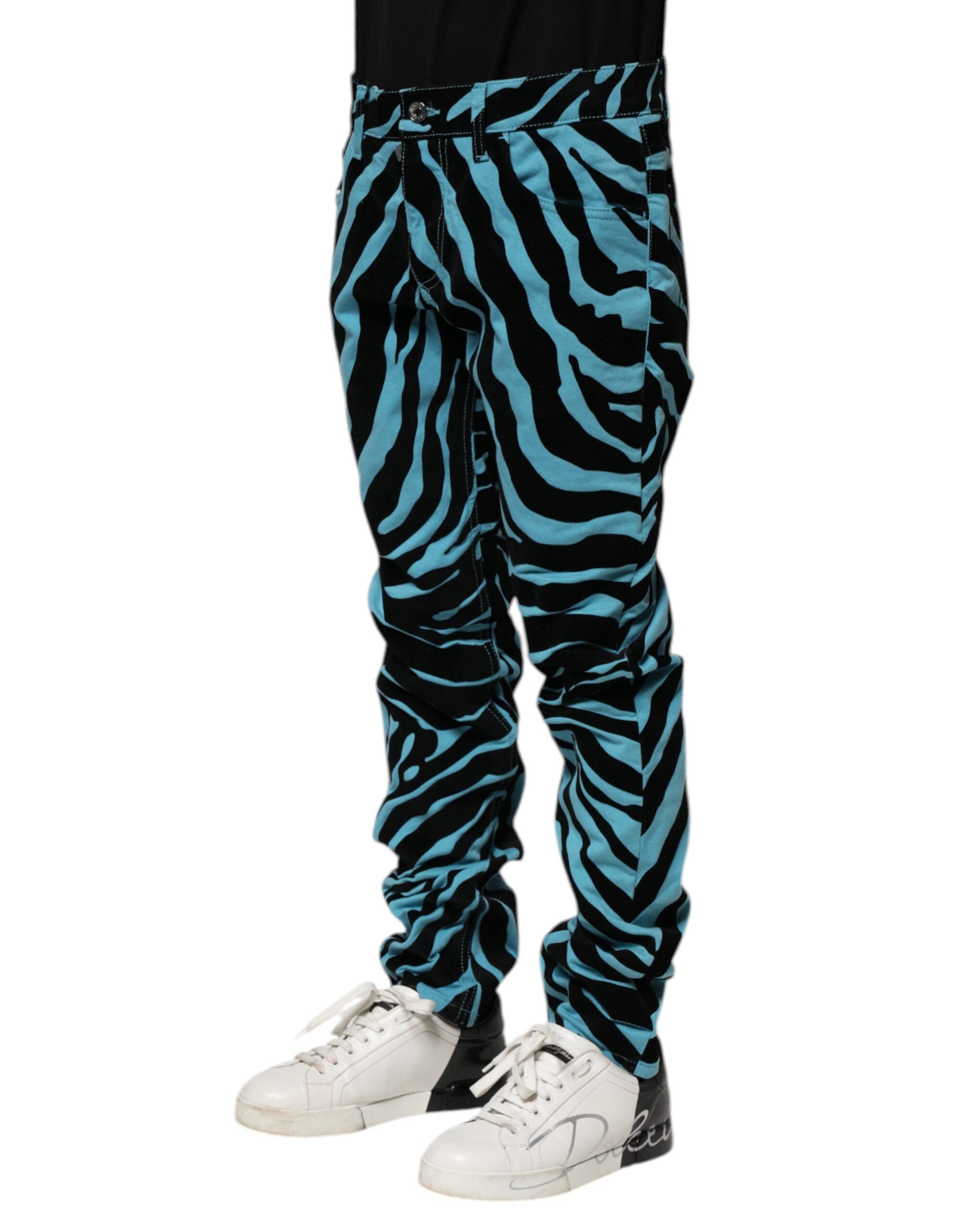 Blue Black Stripes Skinny Denim Jeans - ventzia