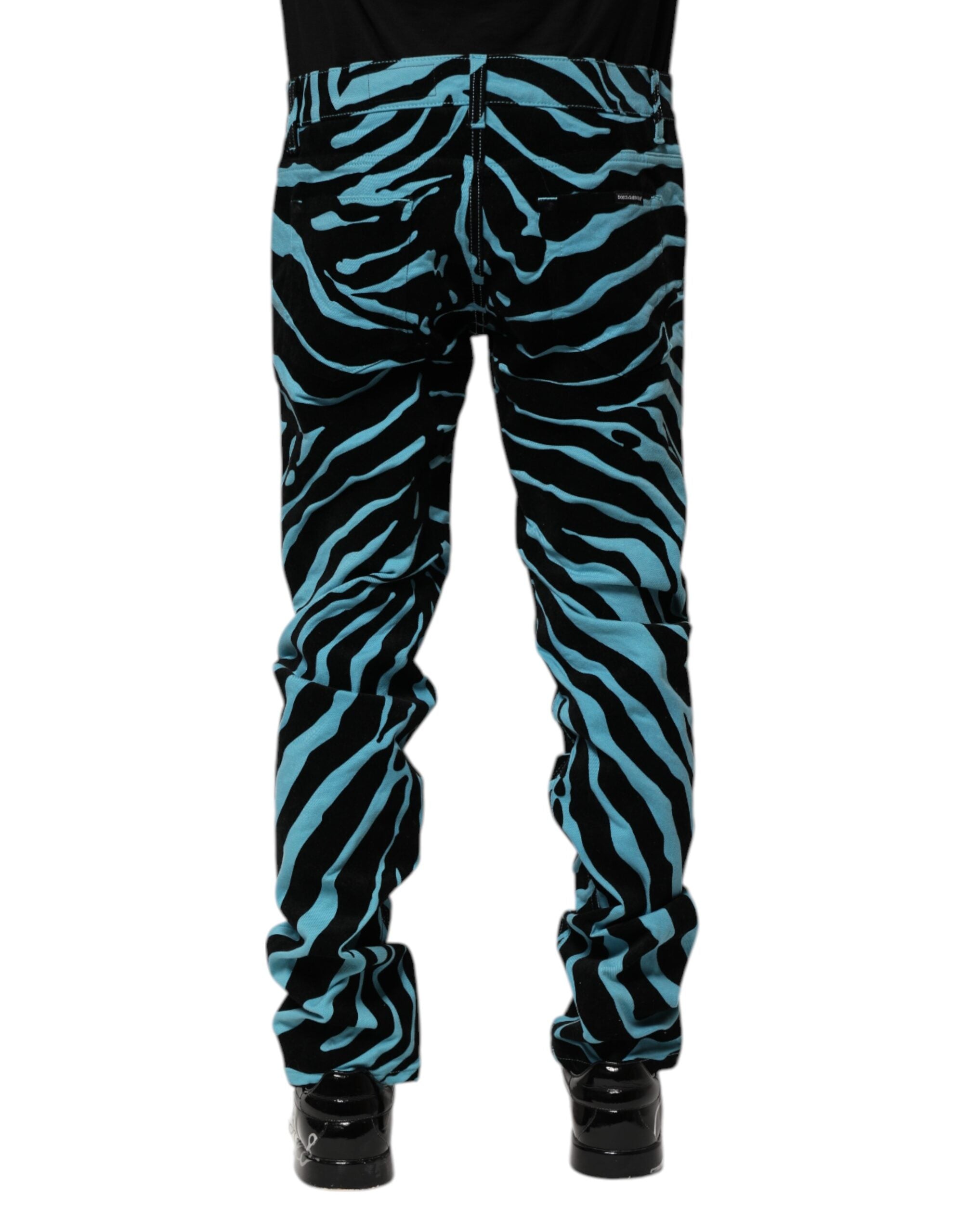 Blue Black Stripes Skinny Denim Jeans - ventzia