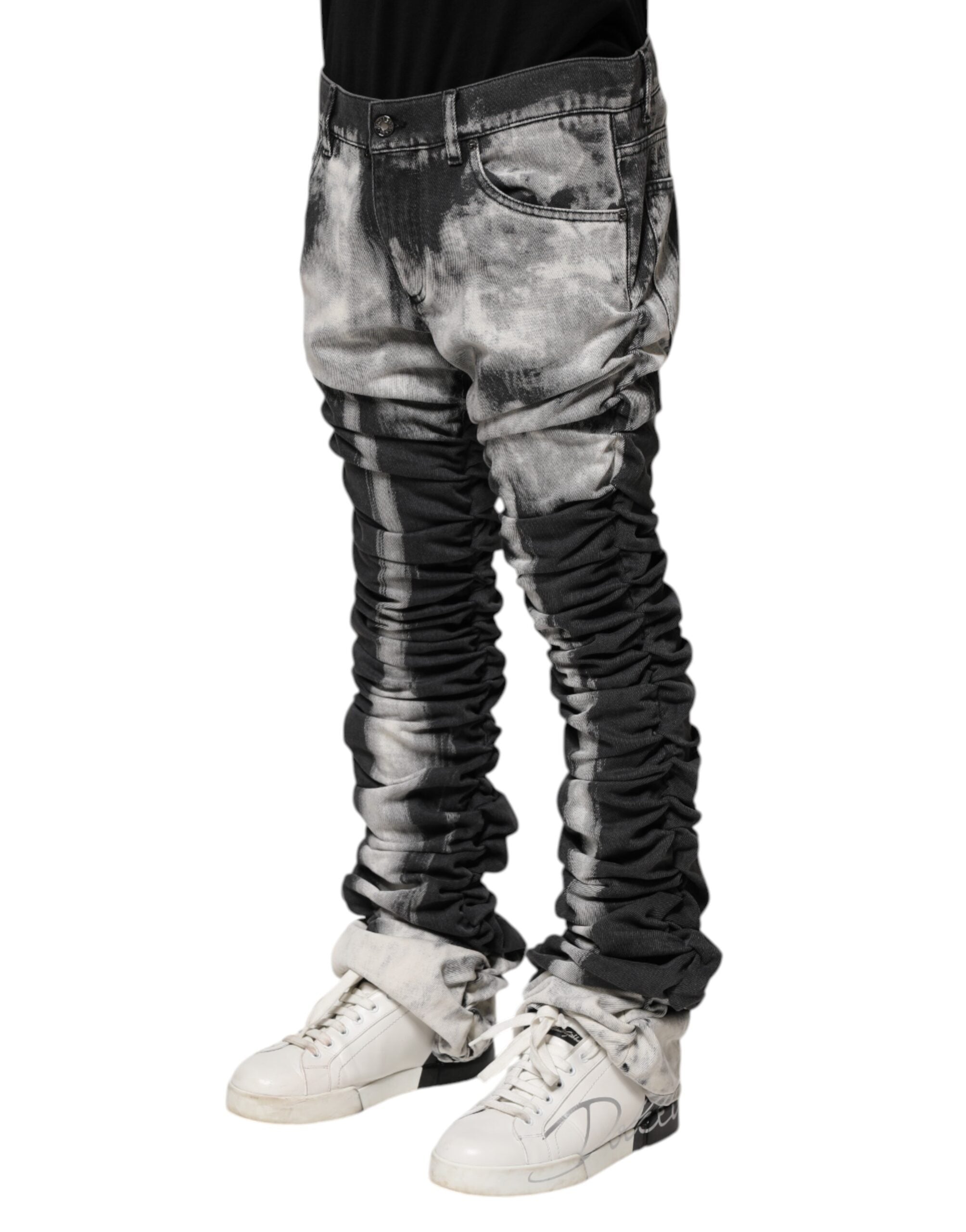 Black Tie Dye Straight Denim Jeans - ventzia