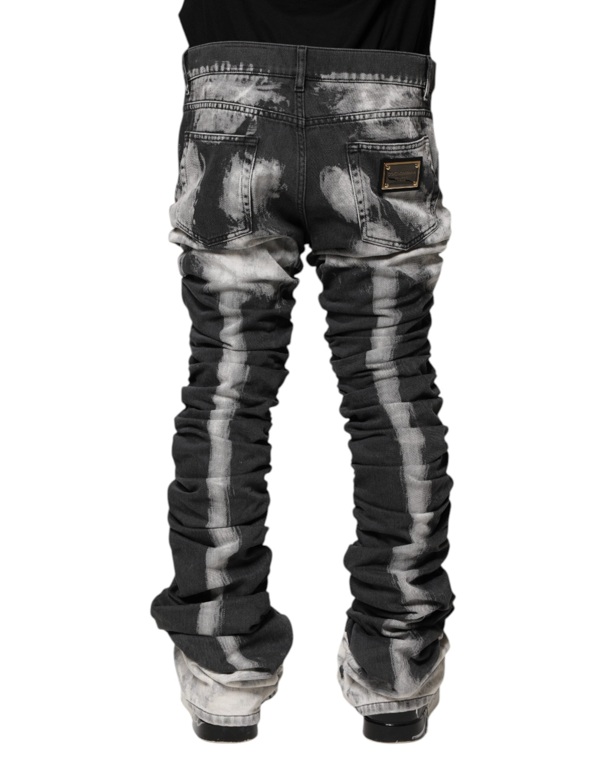 Black Tie Dye Straight Denim Jeans - ventzia