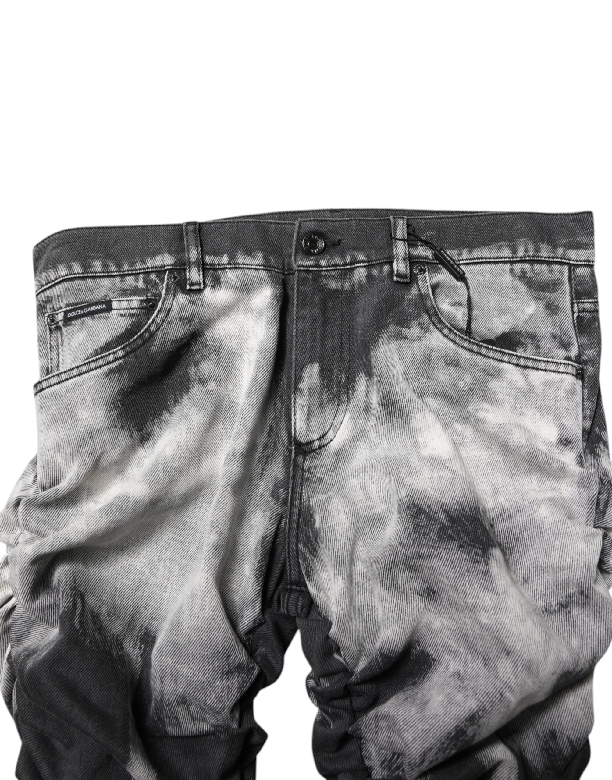 Black Tie Dye Straight Denim Jeans - ventzia