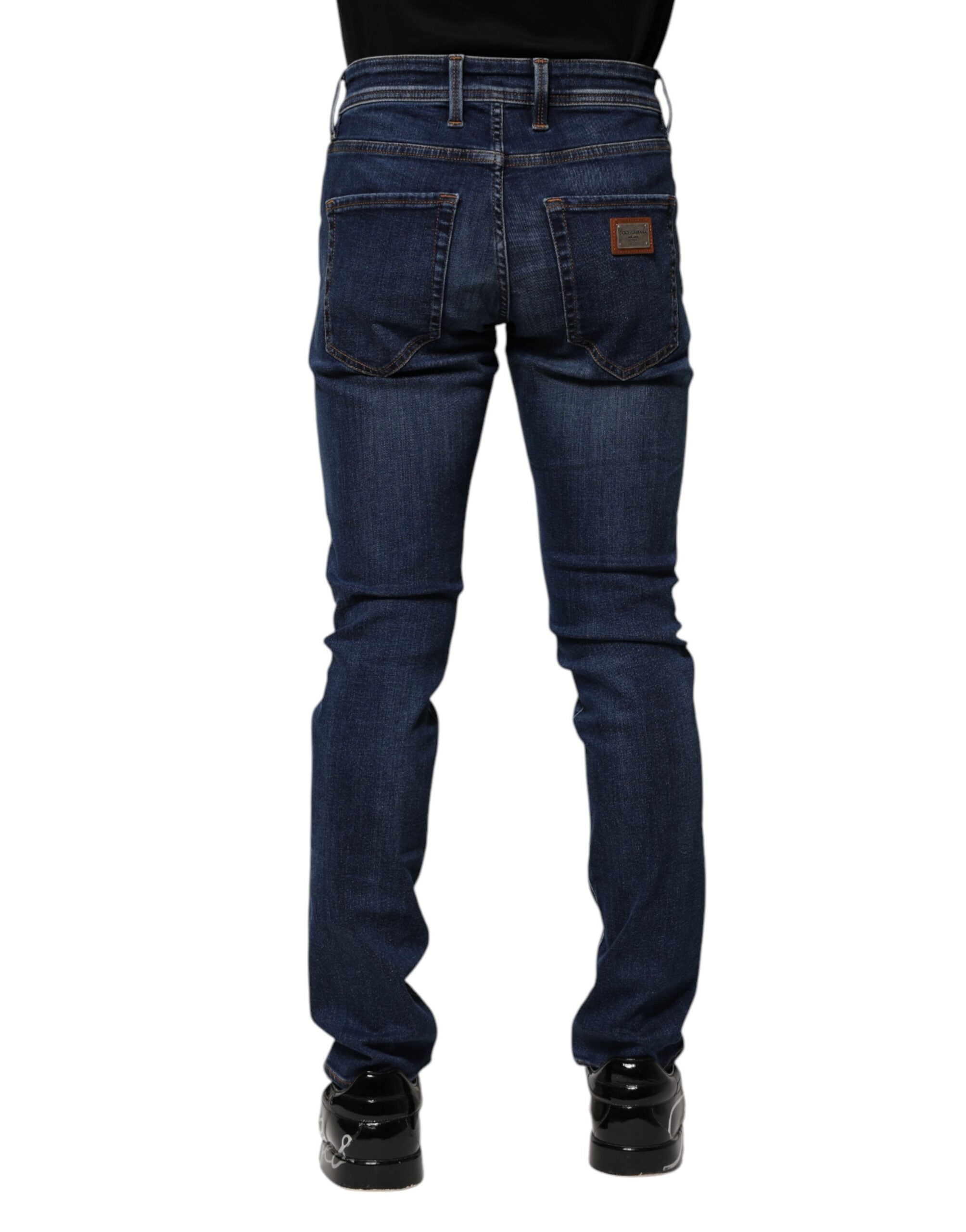 Dark Blue Cotton Skinny Denim Jeans - ventzia