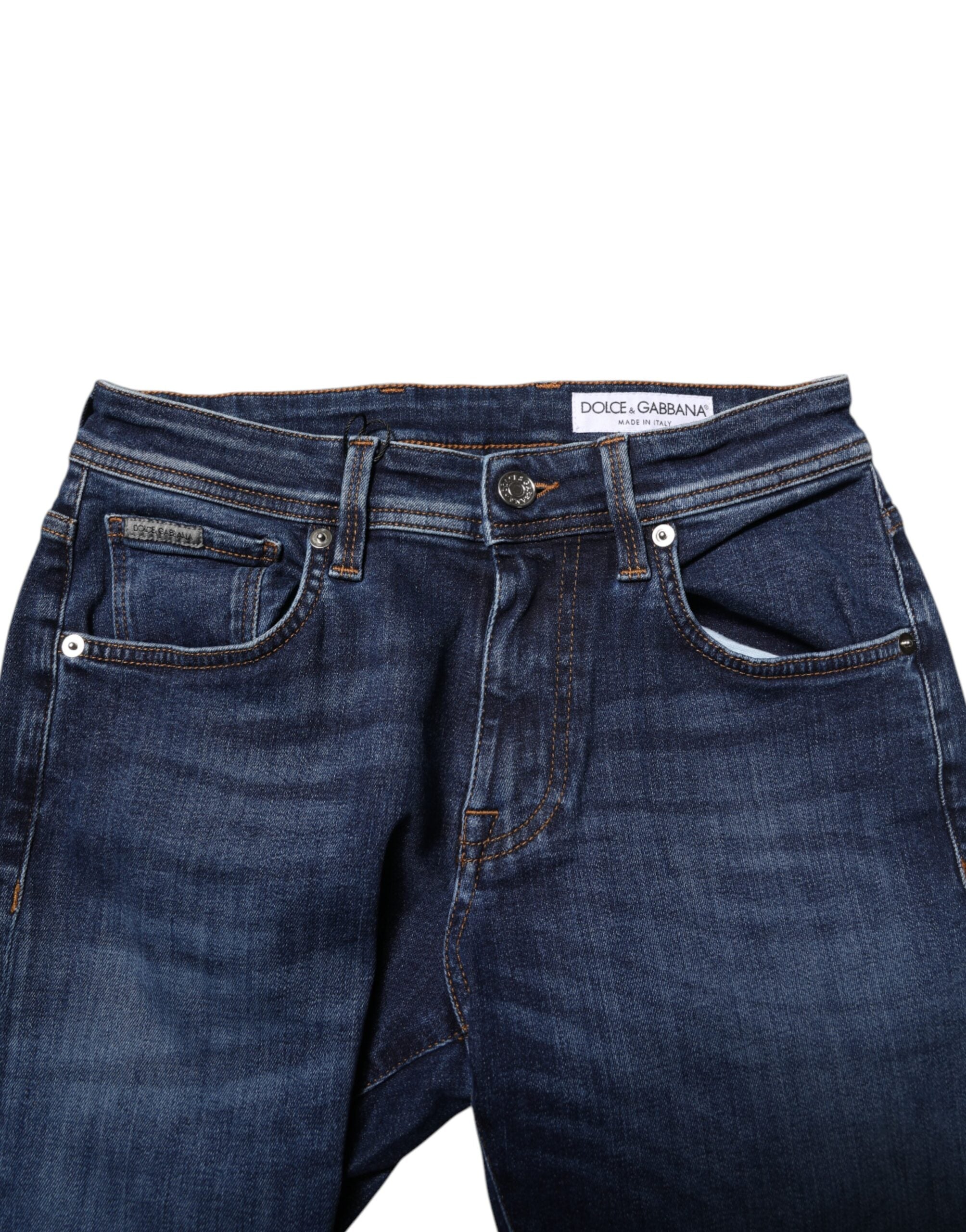 Dark Blue Cotton Skinny Denim Jeans - ventzia
