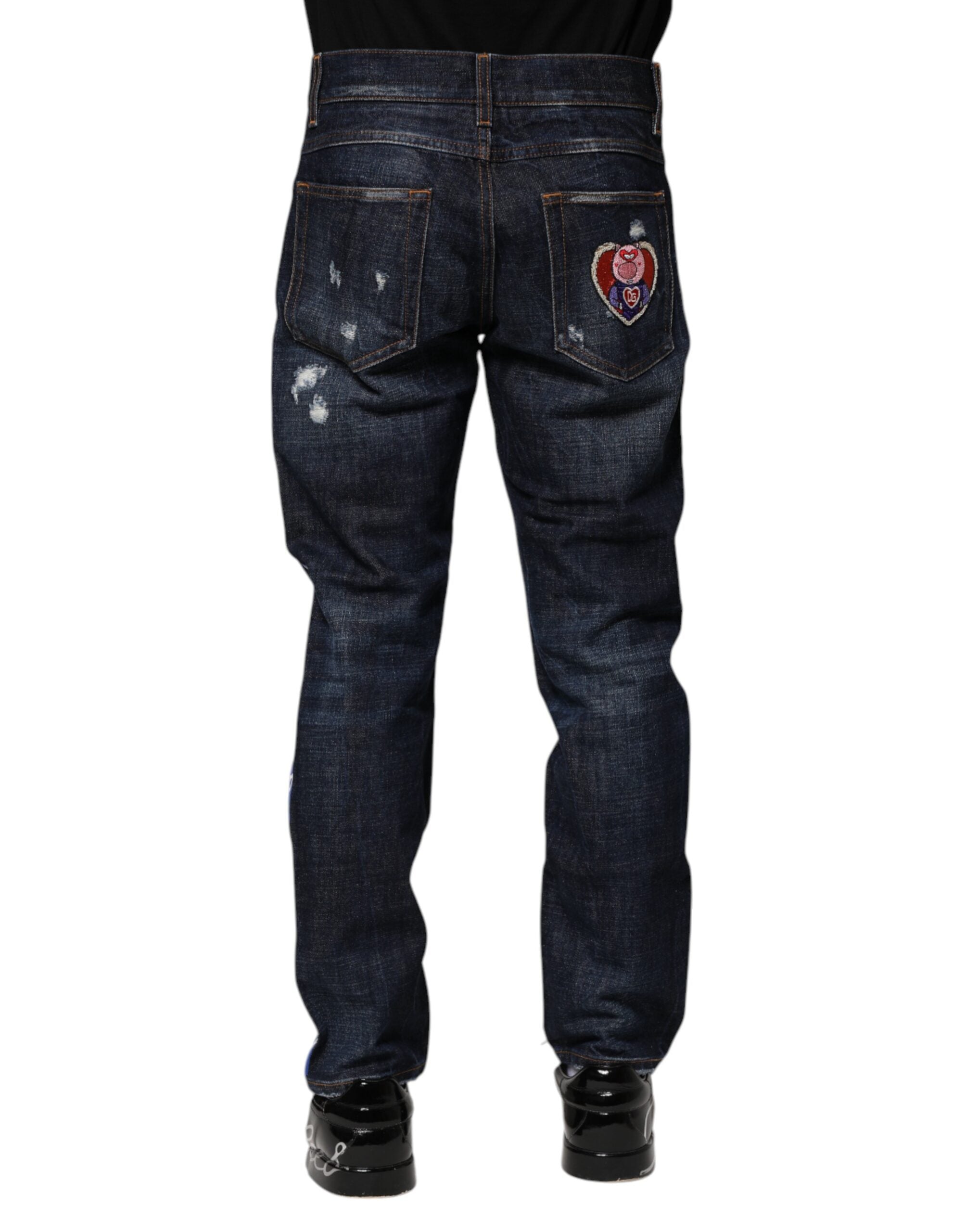 Dark Blue Tattered Skinny Denim Jeans - ventzia