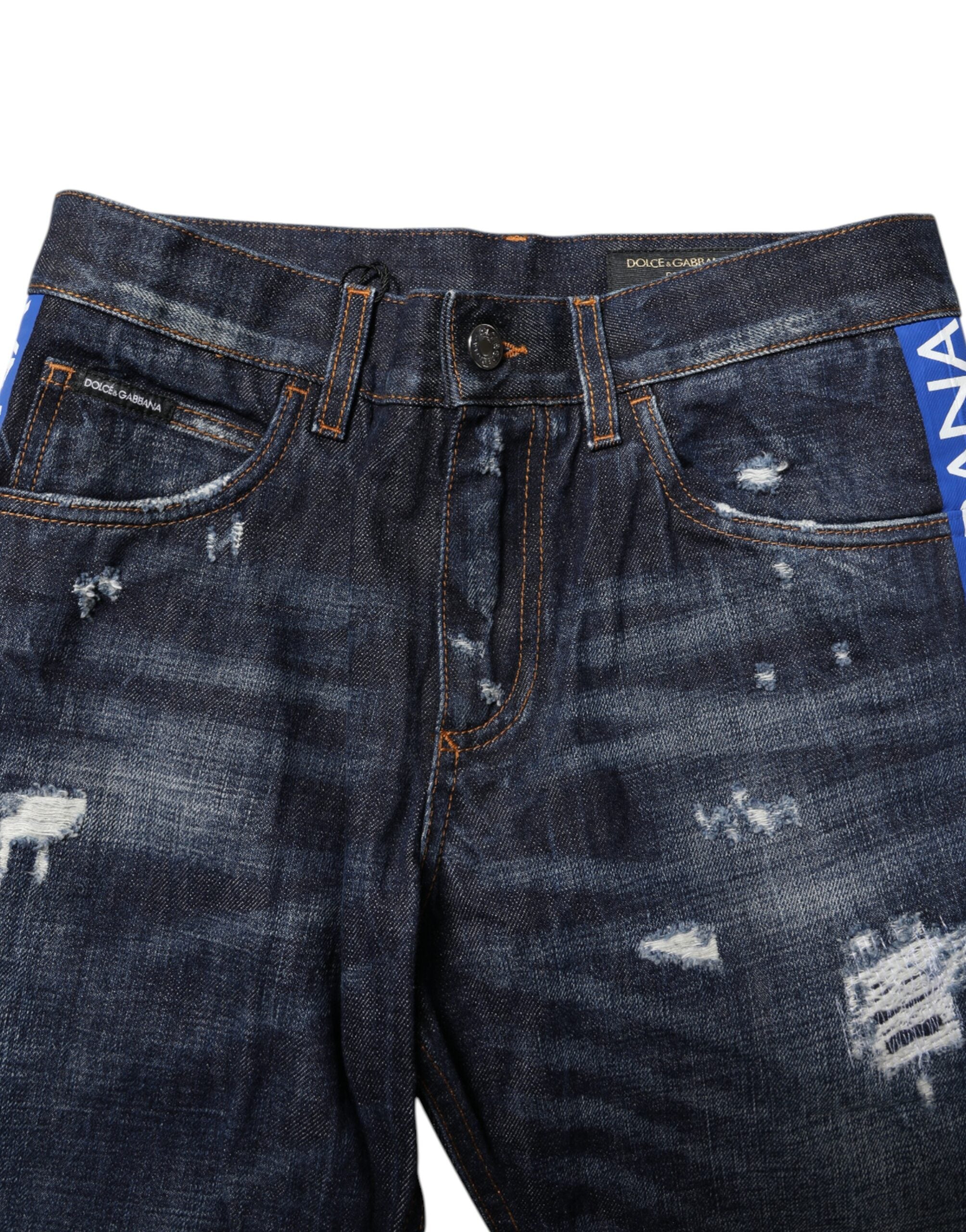 Dark Blue Tattered Skinny Denim Jeans - ventzia