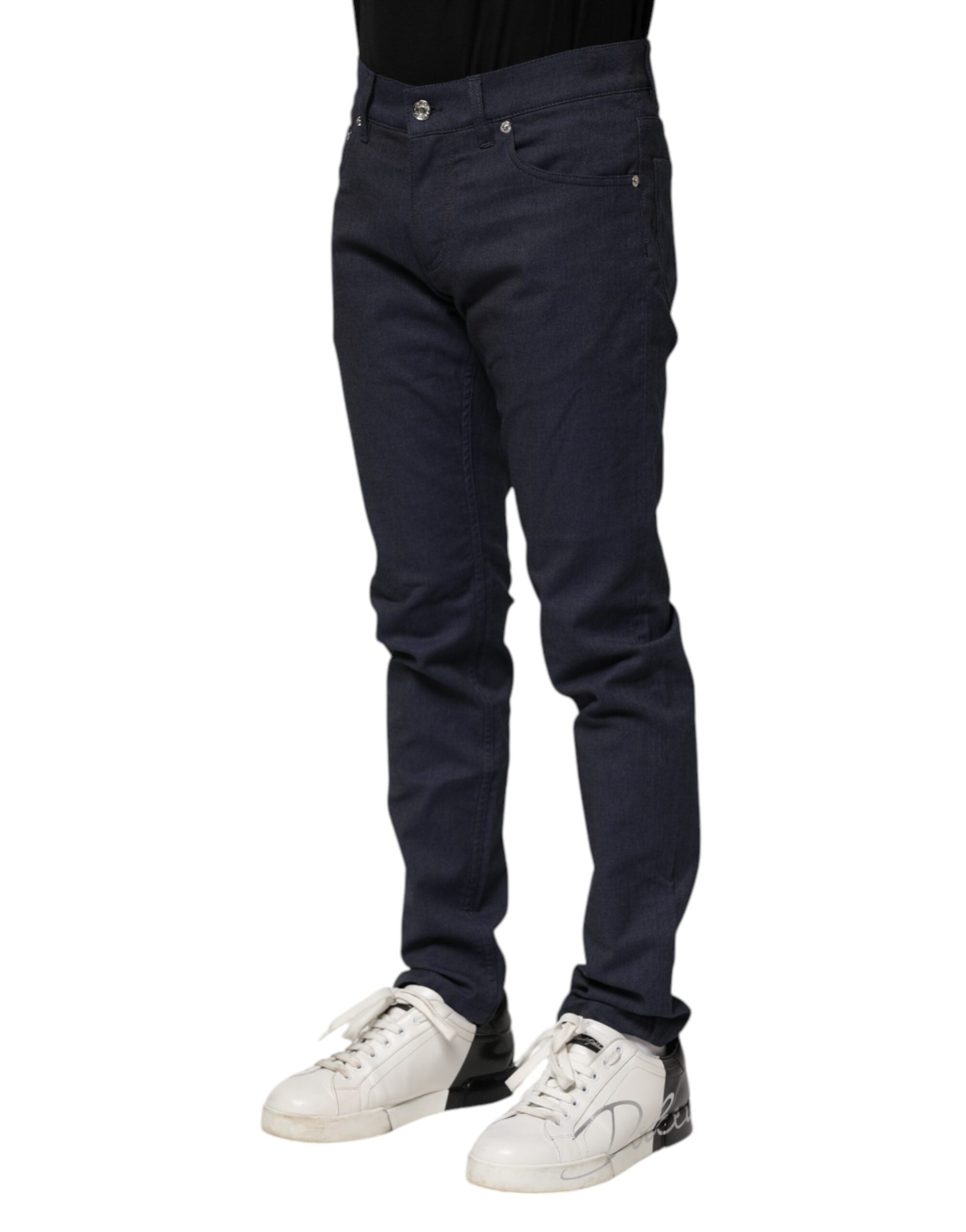 Dark Blue Cotton Skinny Denim Jeans - ventzia