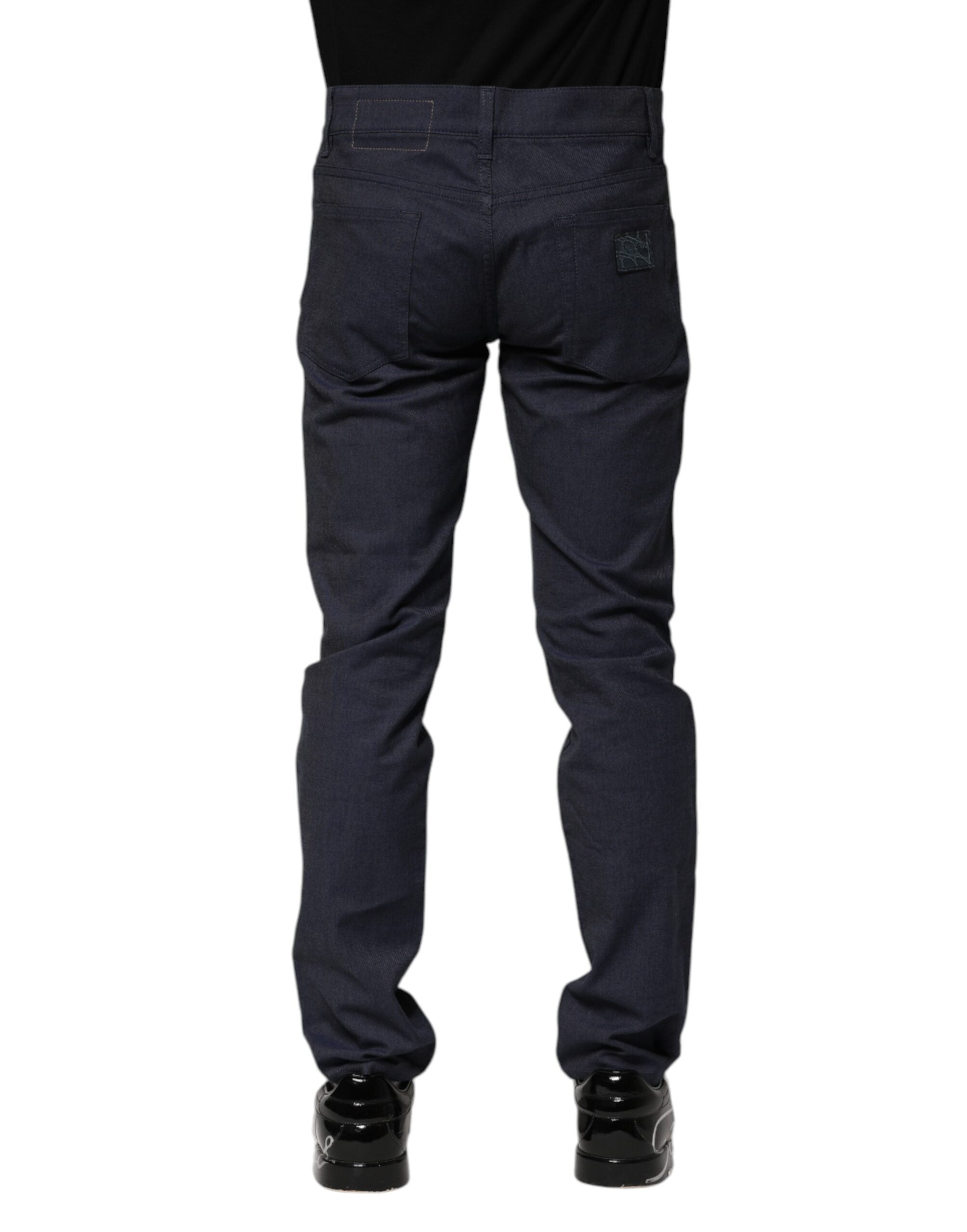 Dark Blue Cotton Skinny Denim Jeans - ventzia