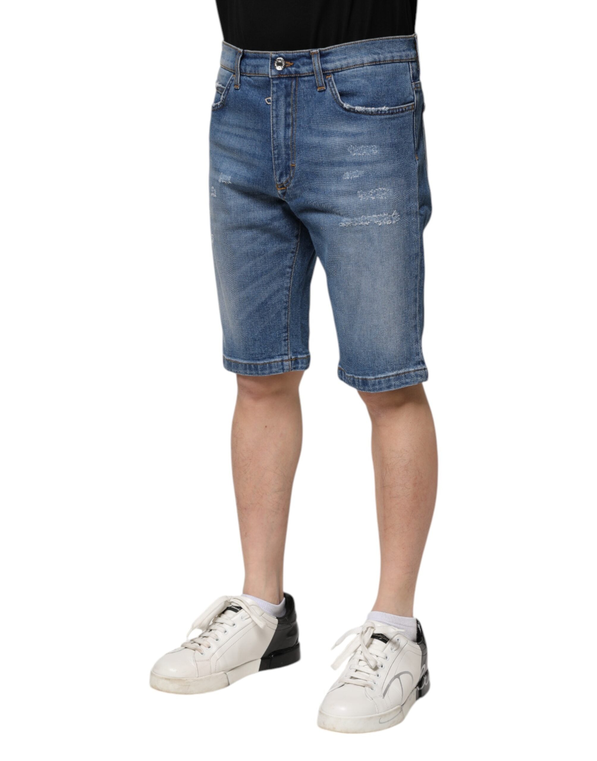 Blue Cotton Stretch Men Denim Bermuda Shorts - ventzia