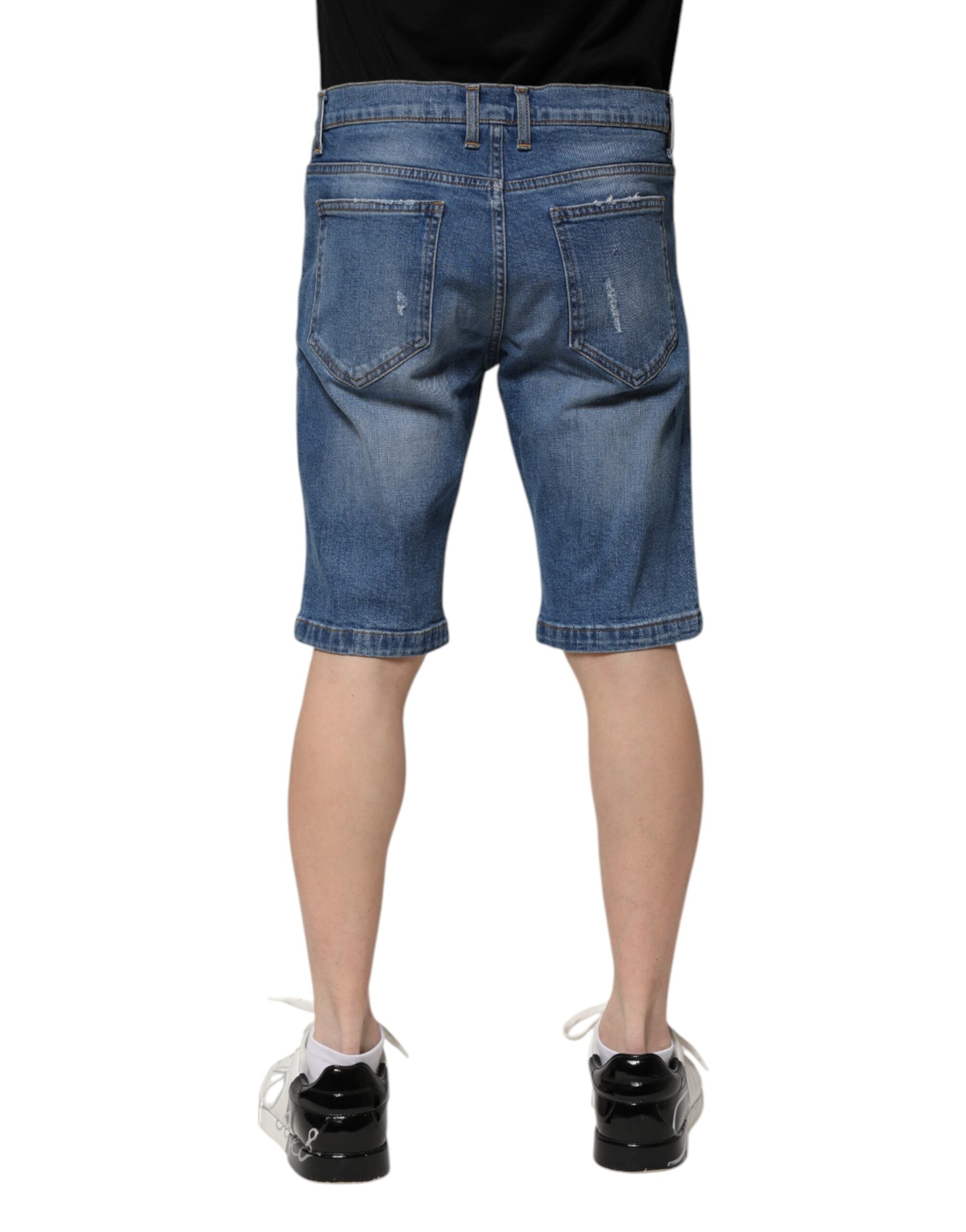 Blue Cotton Stretch Men Denim Bermuda Shorts - ventzia