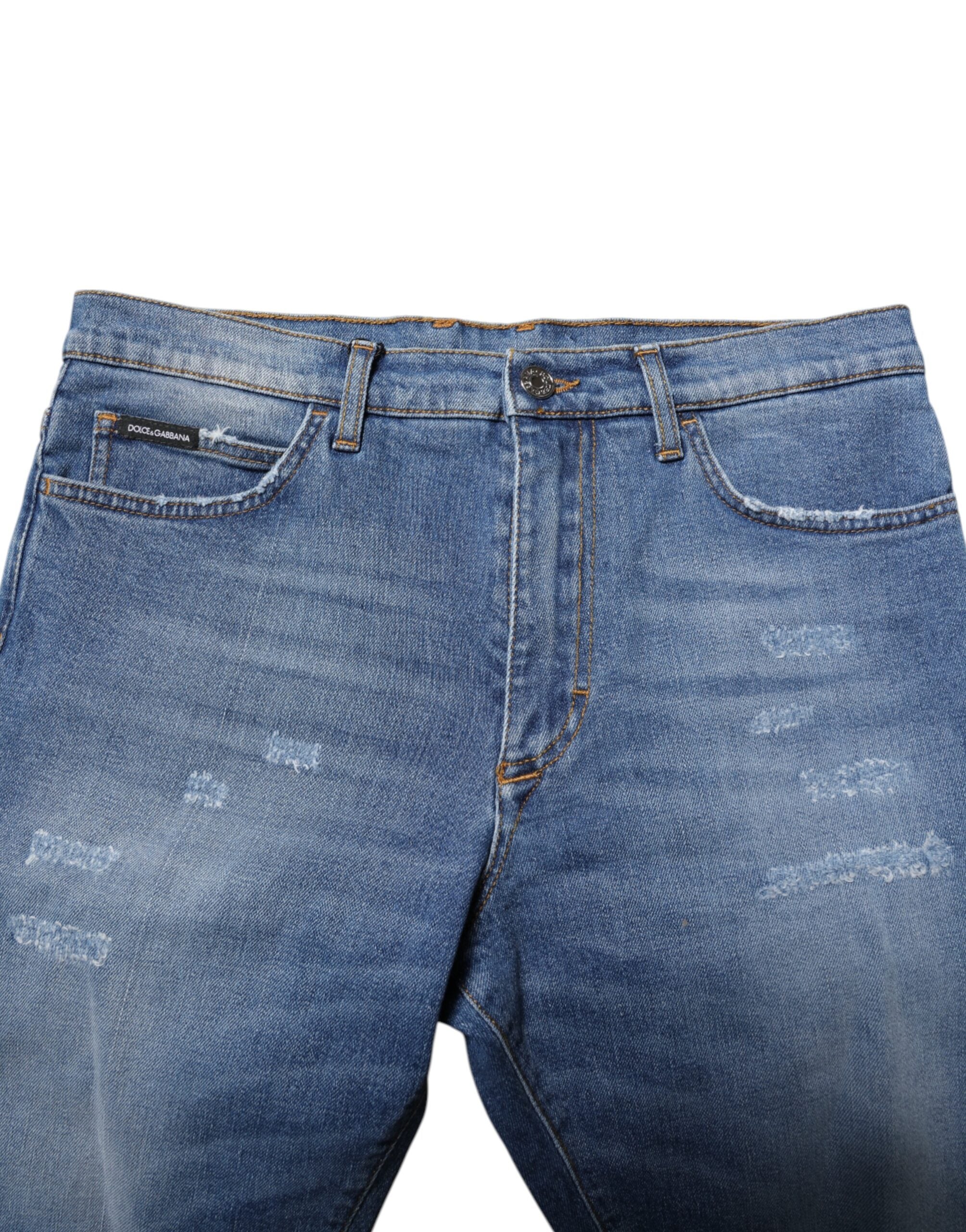 Blue Cotton Stretch Men Denim Bermuda Shorts - ventzia