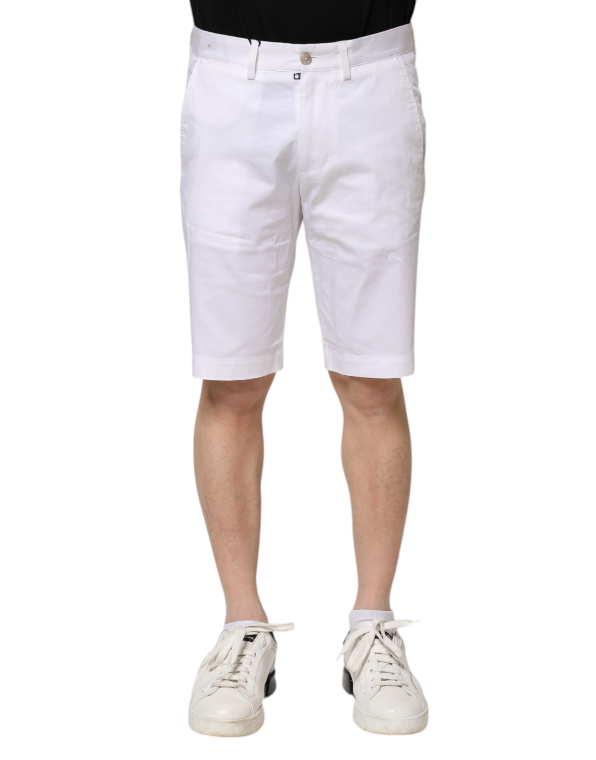 White Cotton Stretch Men Denim Bermuda Shorts - ventzia