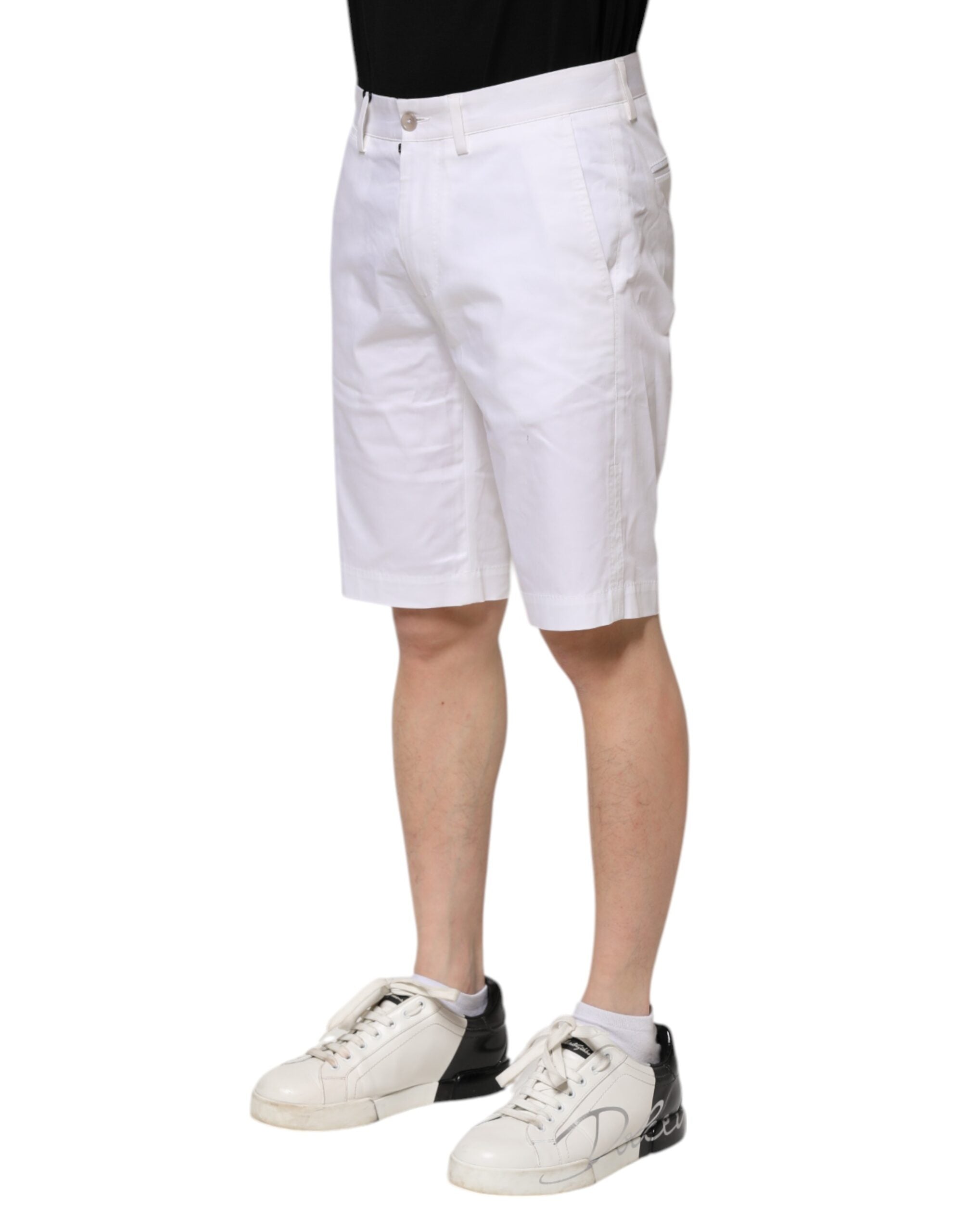 White Cotton Stretch Men Denim Bermuda Shorts - ventzia