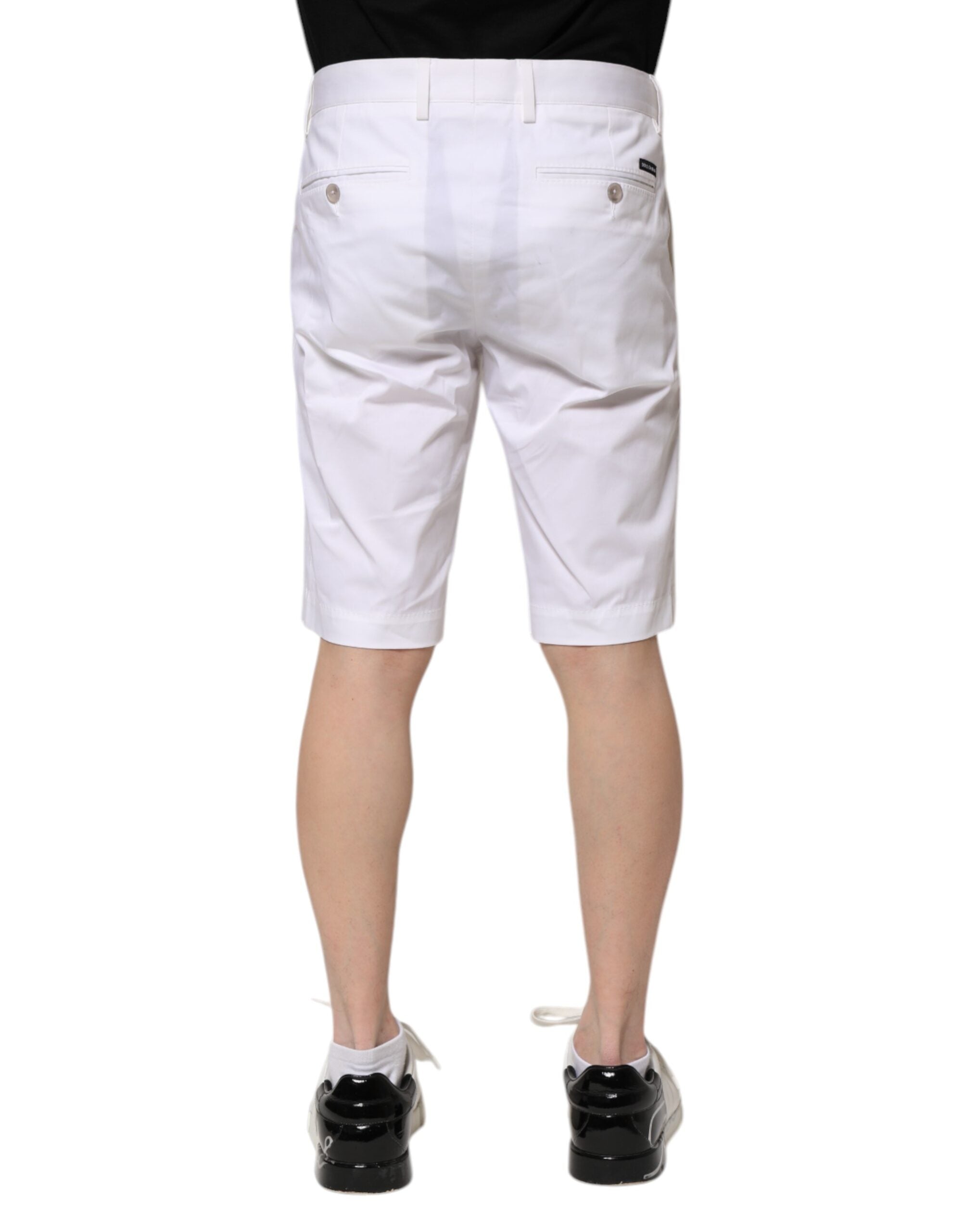White Cotton Stretch Men Denim Bermuda Shorts - ventzia