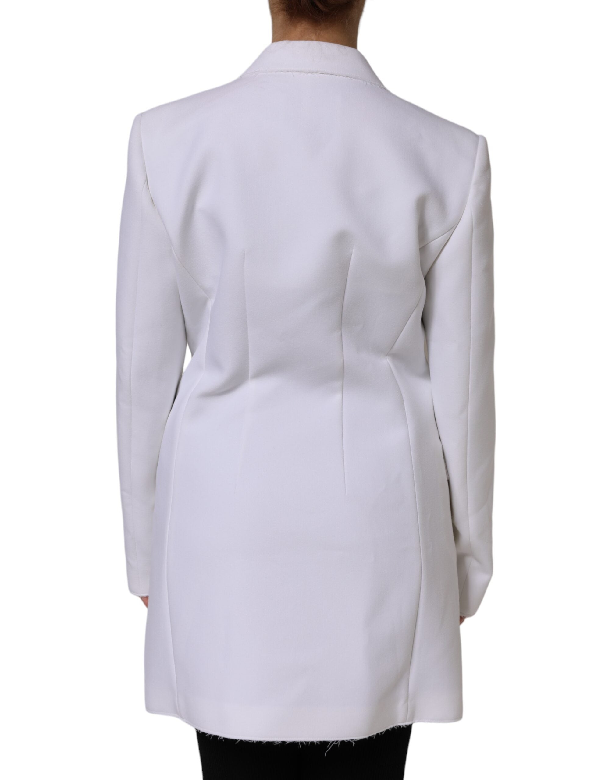 White Polyester Long Sleeves Ruffled Wrap Jacket - ventzia