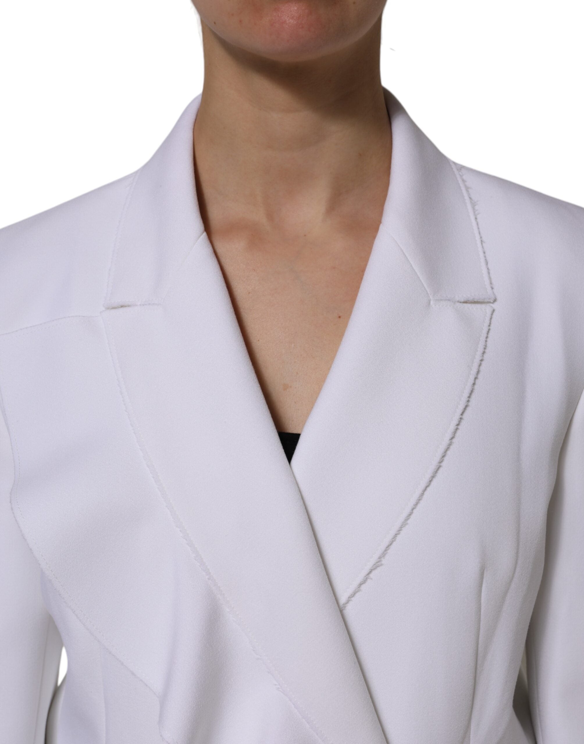 White Polyester Long Sleeves Ruffled Wrap Jacket - ventzia