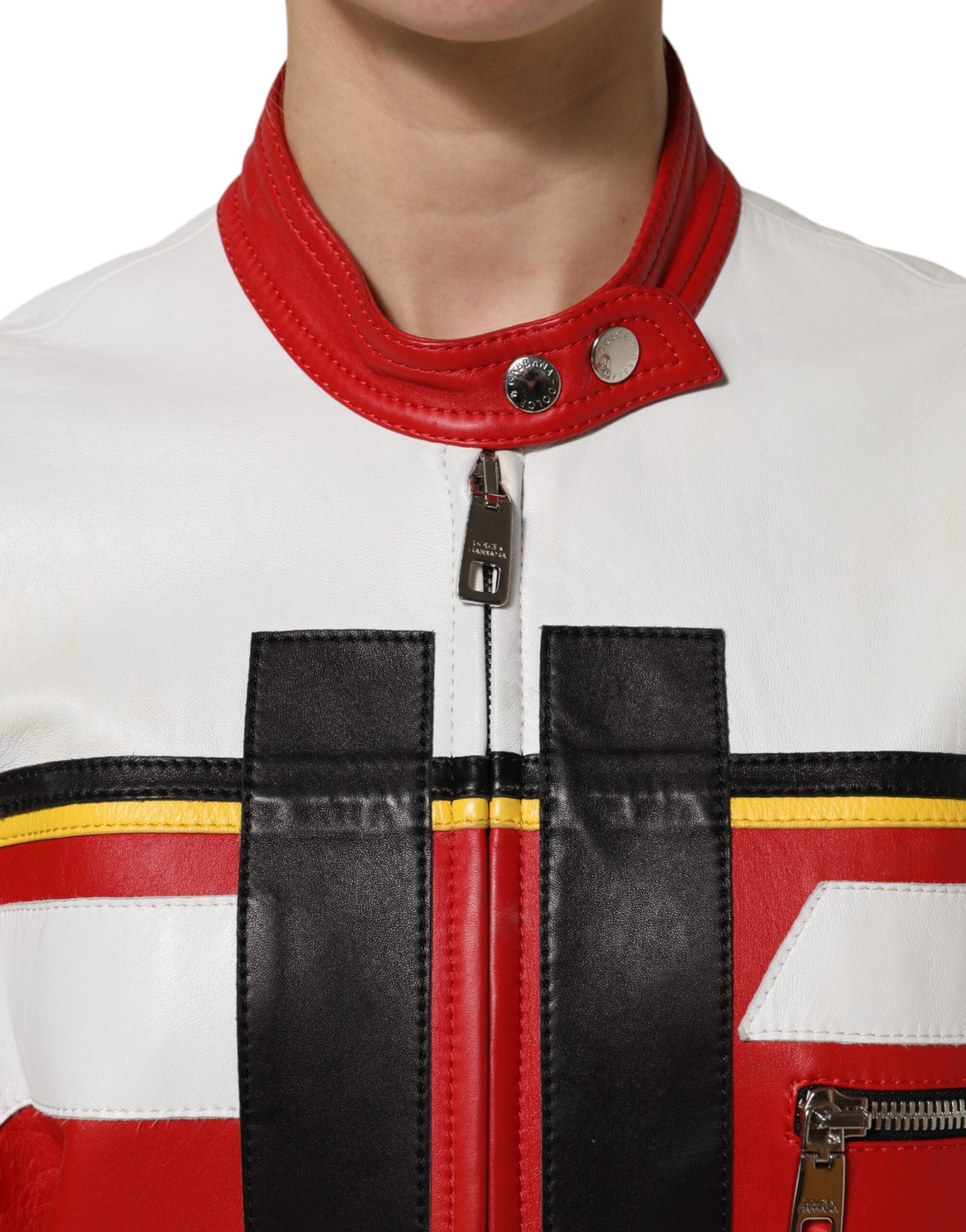 Multicolor Leather Biker Full Zip Coat Jacket - ventzia