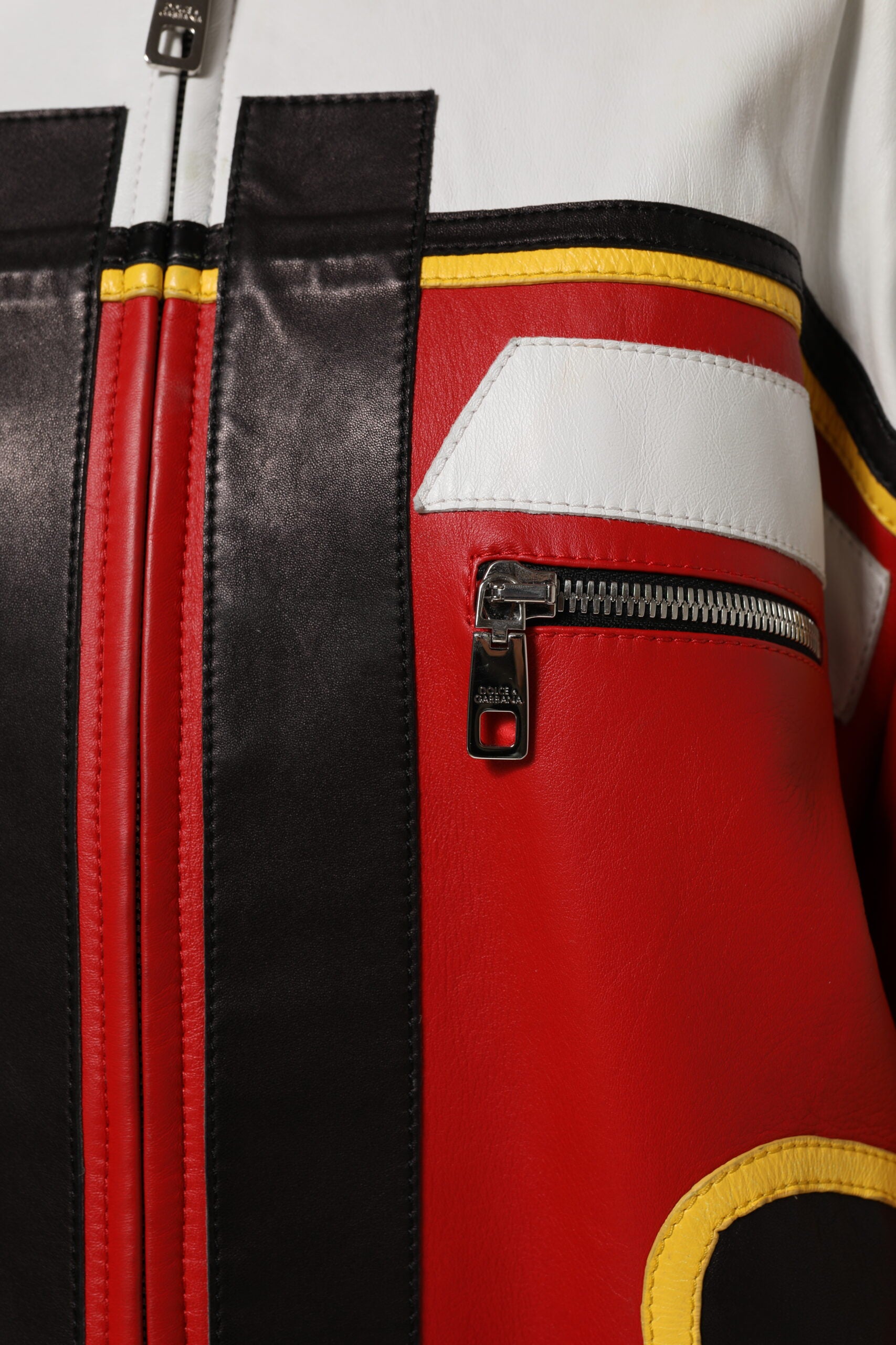 Multicolor Leather Biker Full Zip Coat Jacket - ventzia