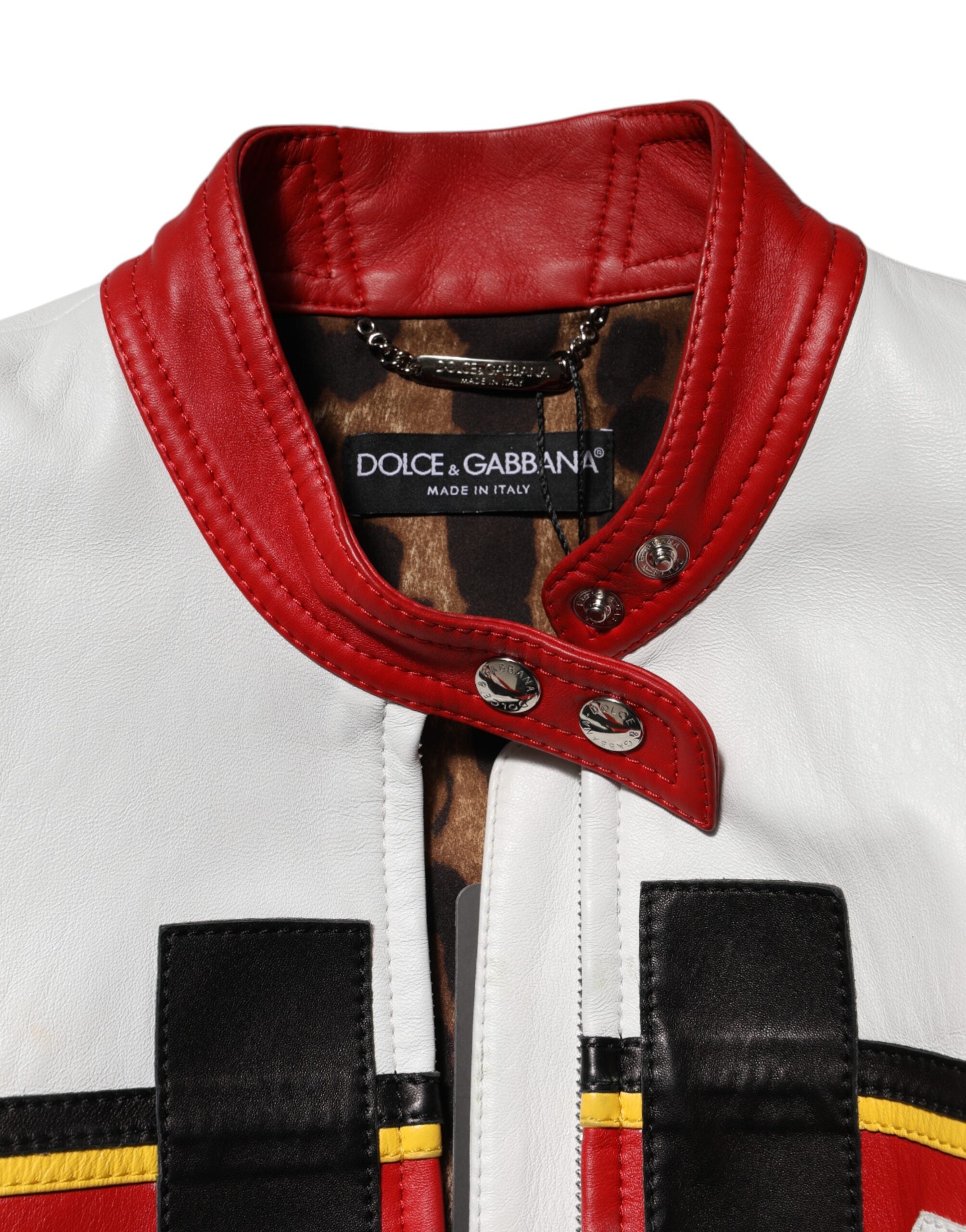 Multicolor Leather Biker Full Zip Coat Jacket - ventzia