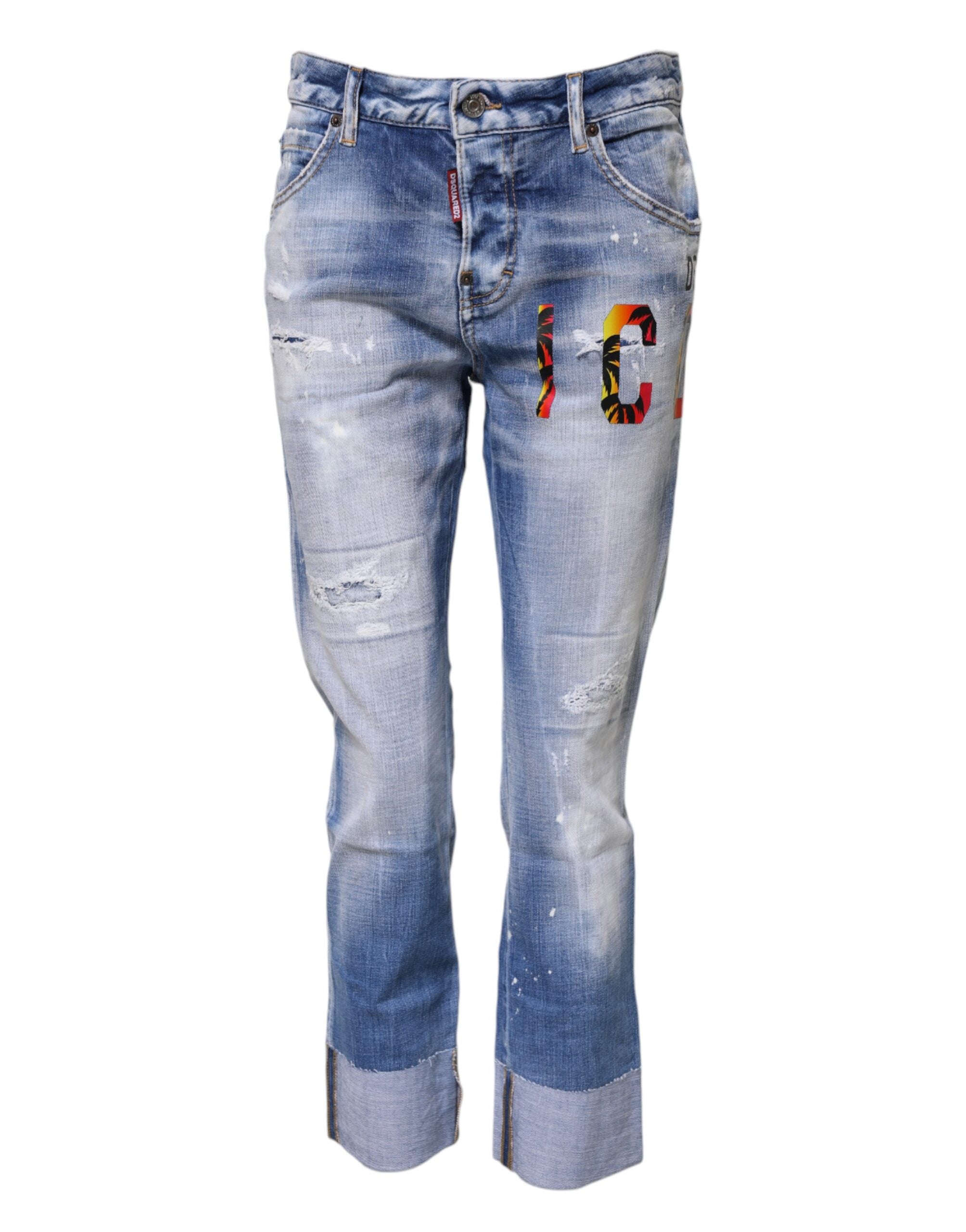 Blue Washed Cotton Mid Waist Skinny Denim Jeans - ventzia