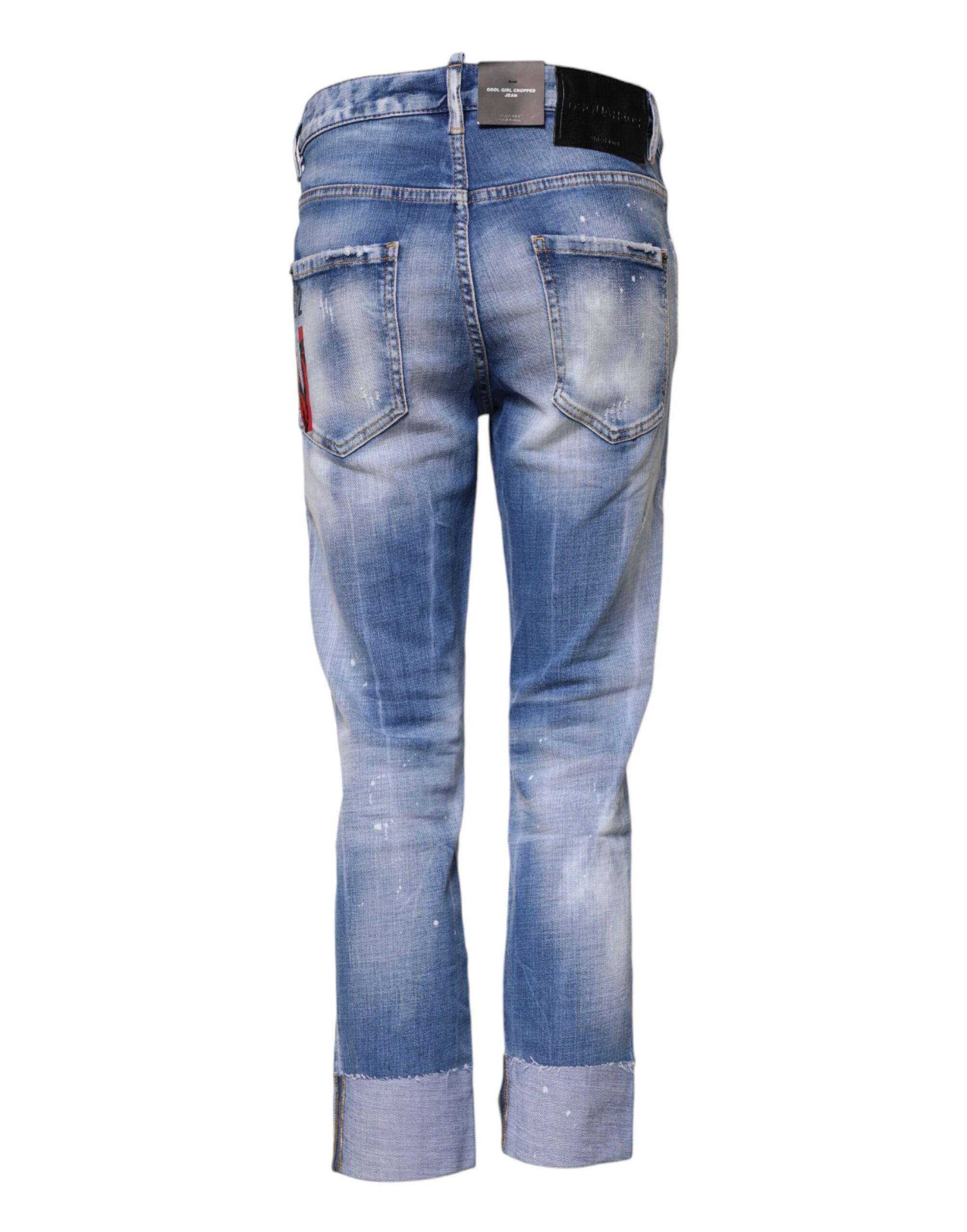 Blue Washed Cotton Mid Waist Skinny Denim Jeans - ventzia
