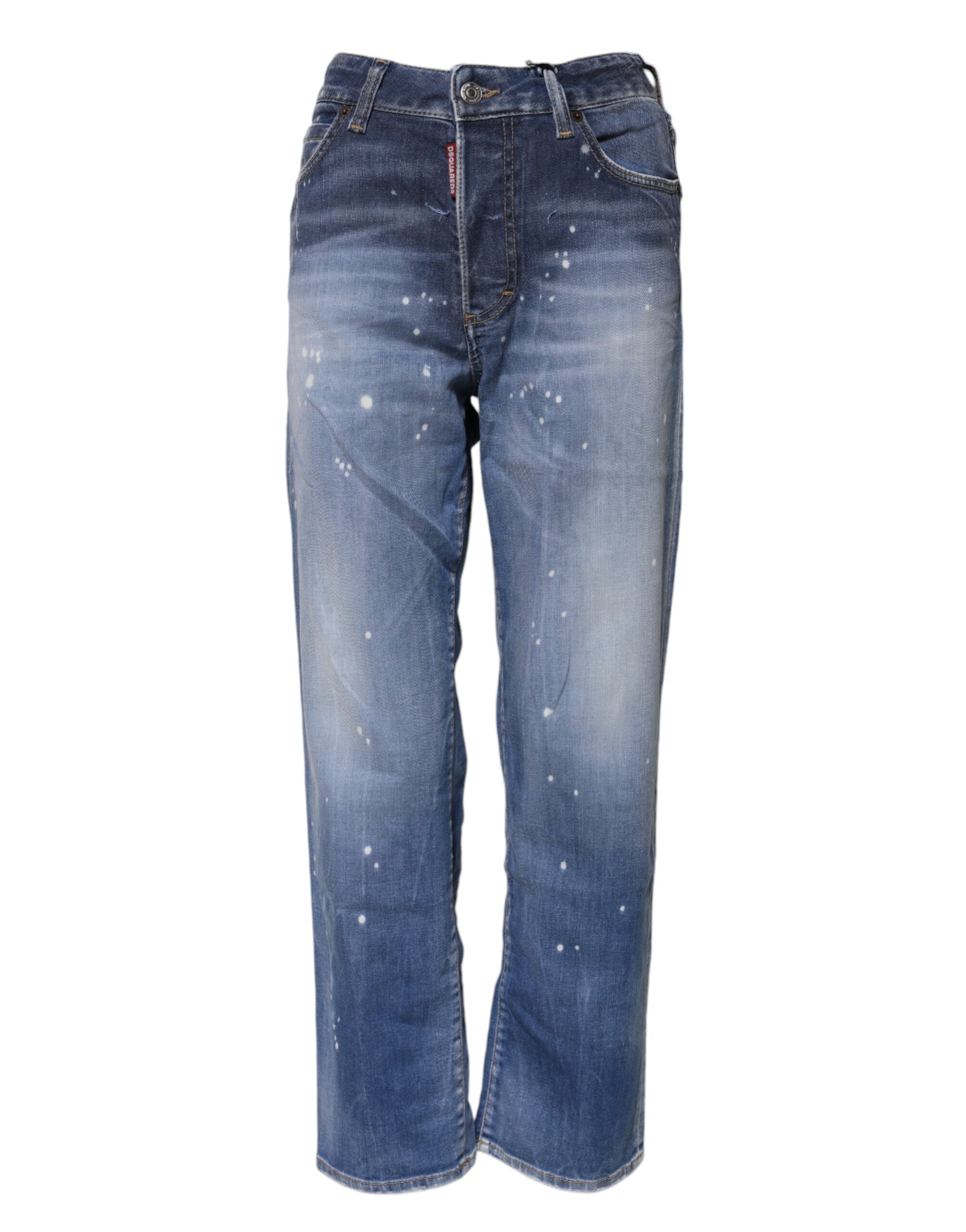 Blue Washed Cotton Mid Waist Straight Jeans - ventzia