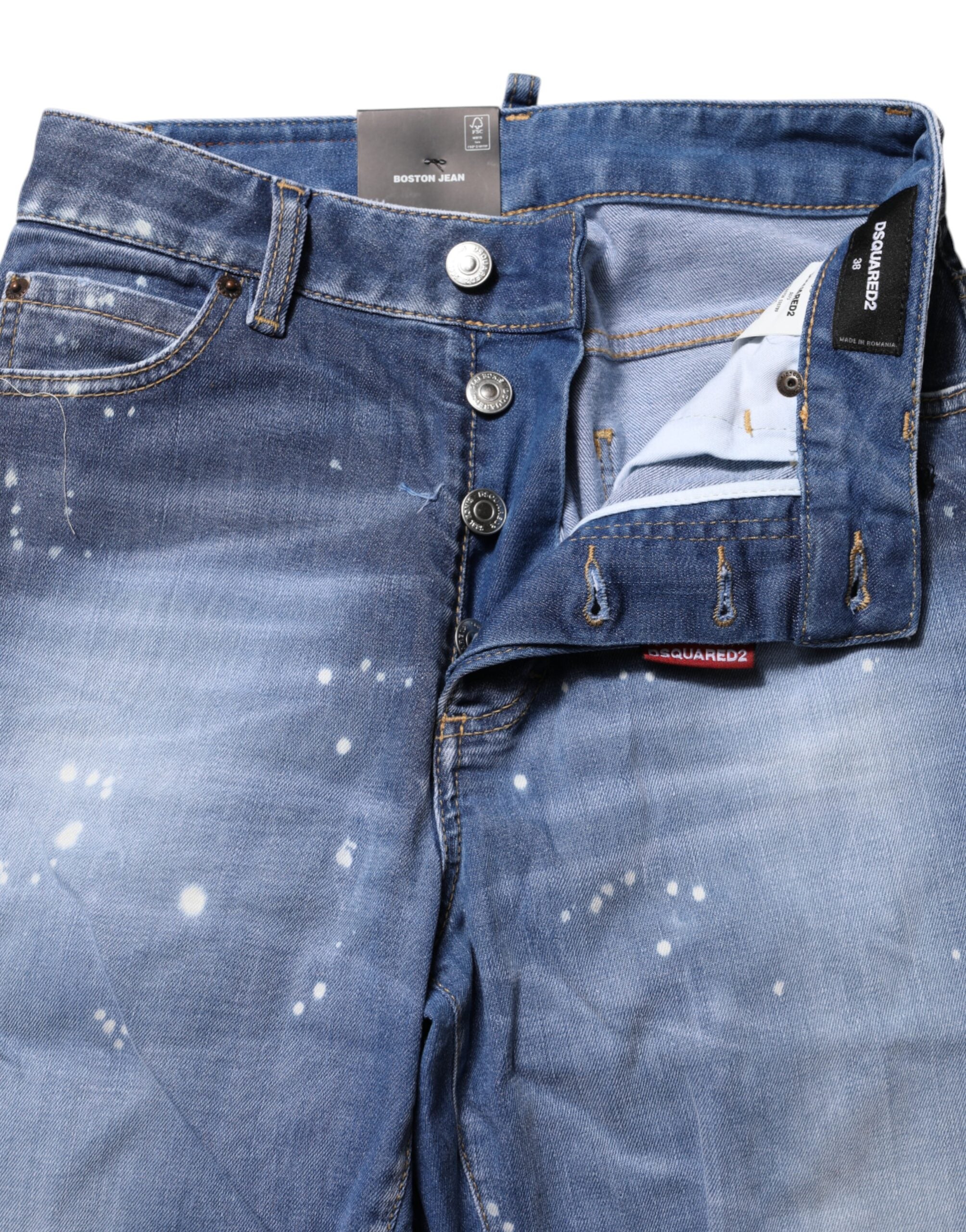 Blue Washed Cotton Mid Waist Straight Jeans - ventzia