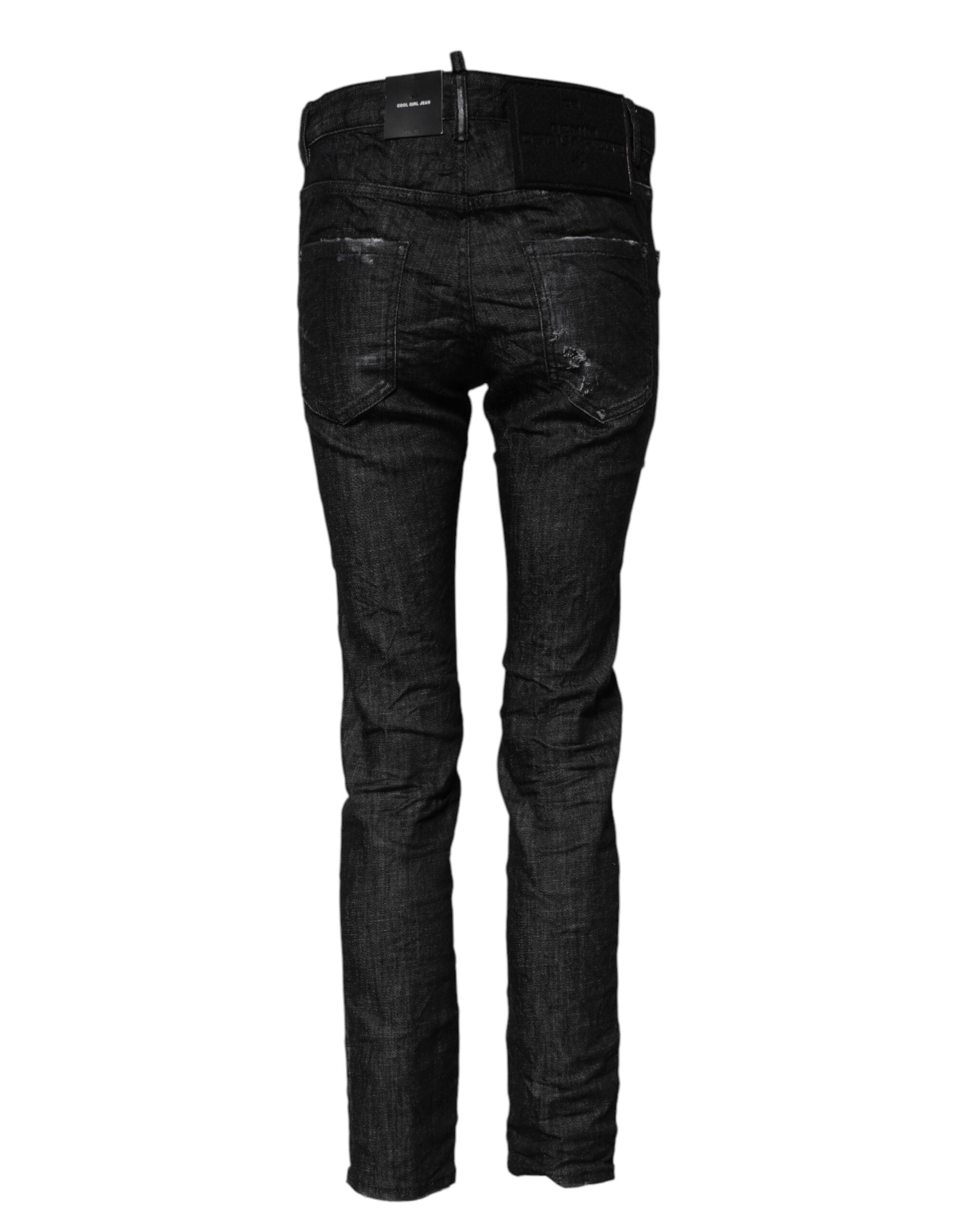 Black Washed Cotton Mid Waist Skinny Jeans - ventzia