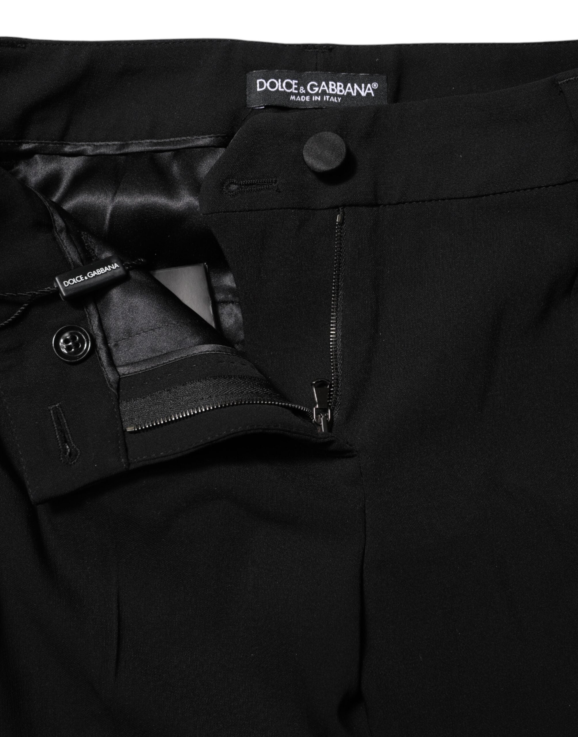 Black Wool Mid Waisted Tapered Dress Pants - ventzia