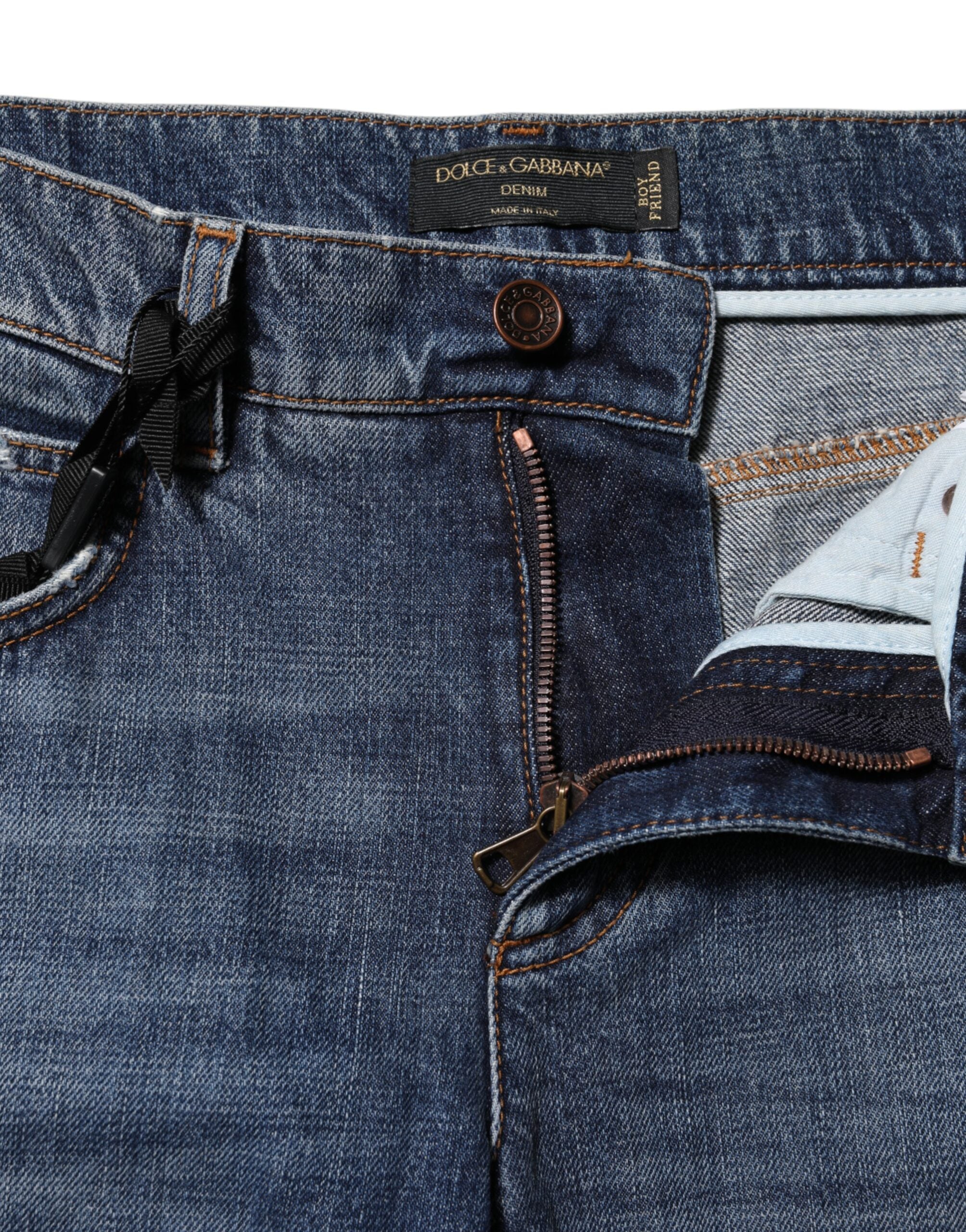 Blue Cotton Tattered Boyfriend Denim Jeans - ventzia
