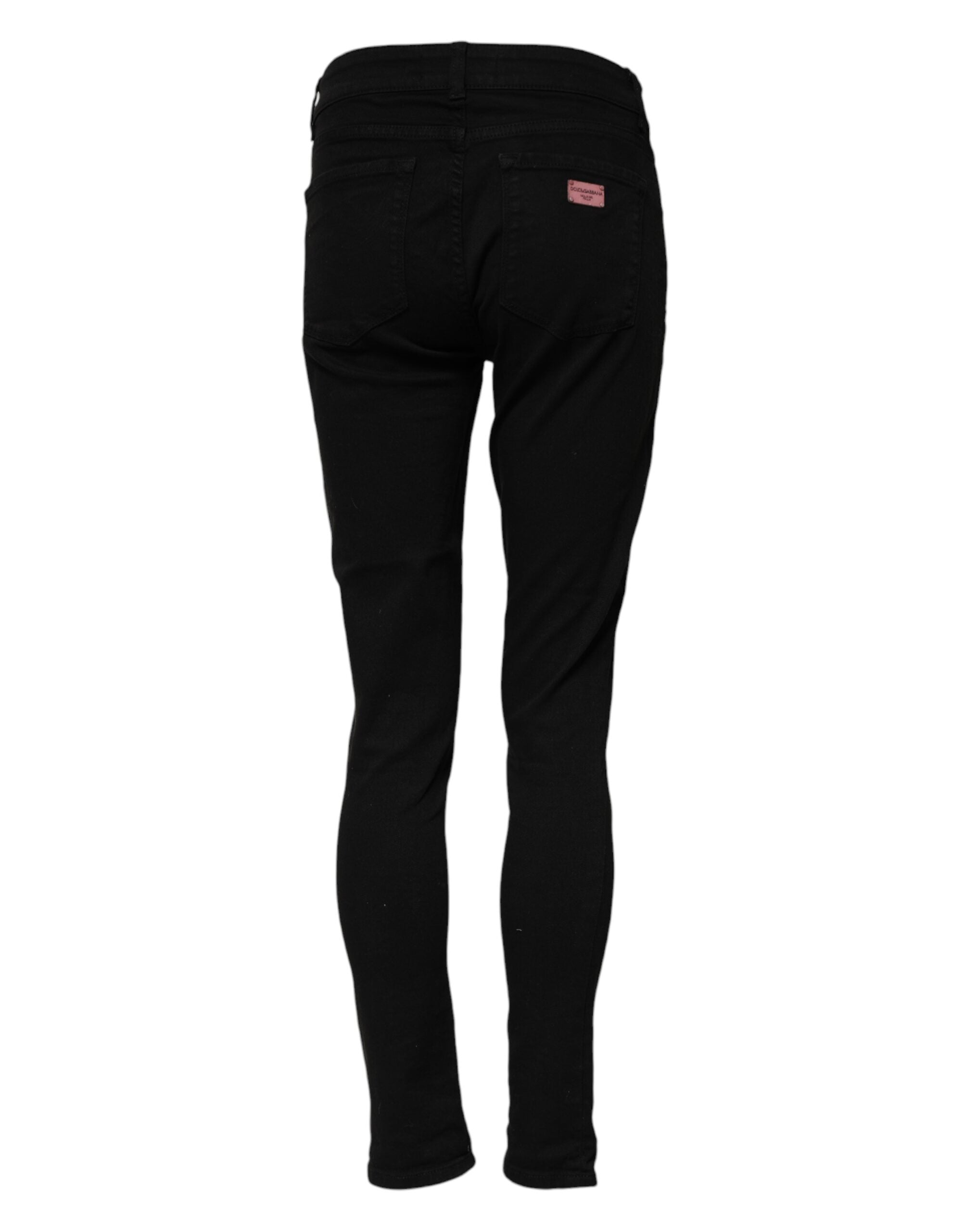 Black Cotton Skinny Mid Waisted Denim Jeans - ventzia