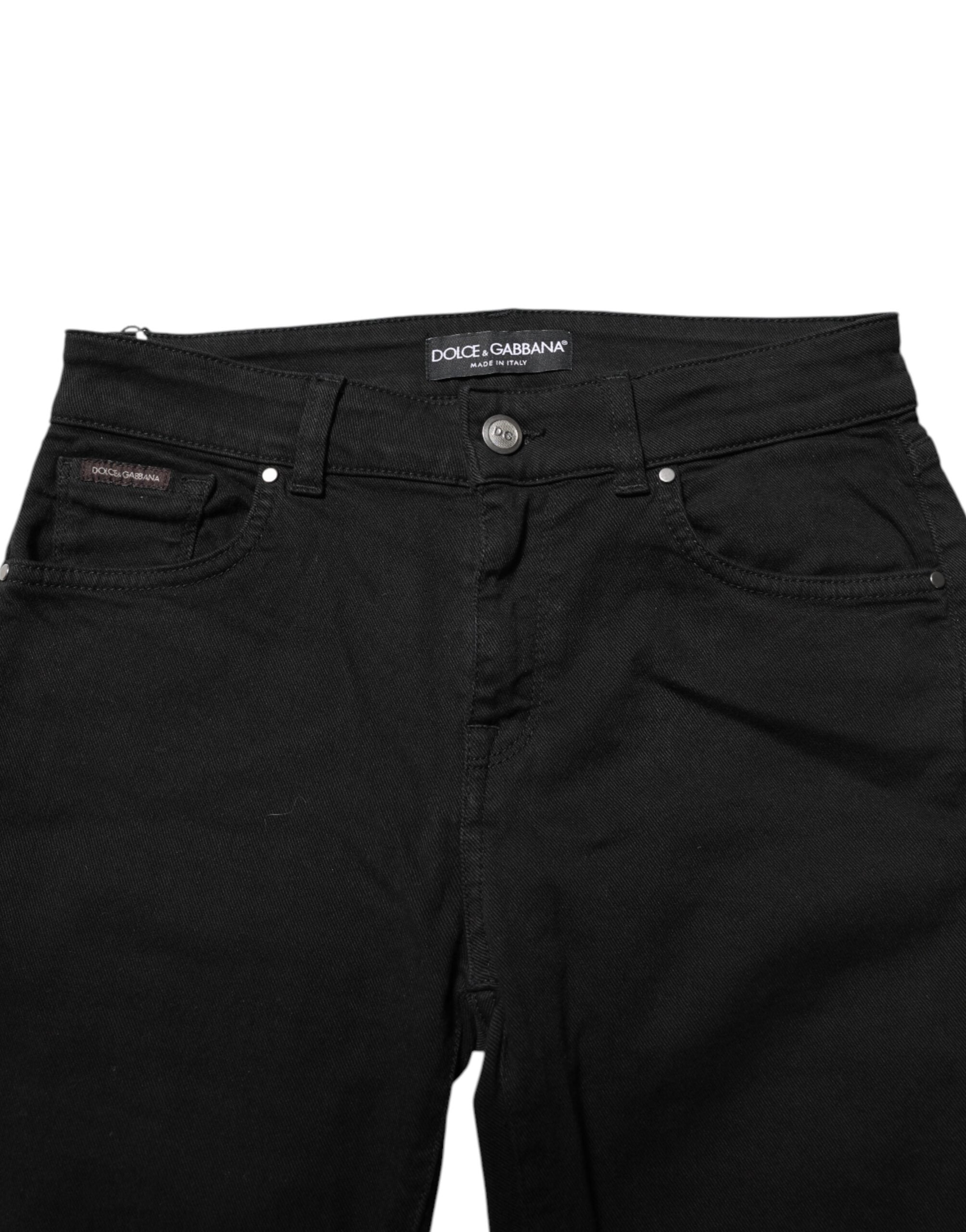 Black Cotton Skinny Mid Waisted Denim Jeans - ventzia