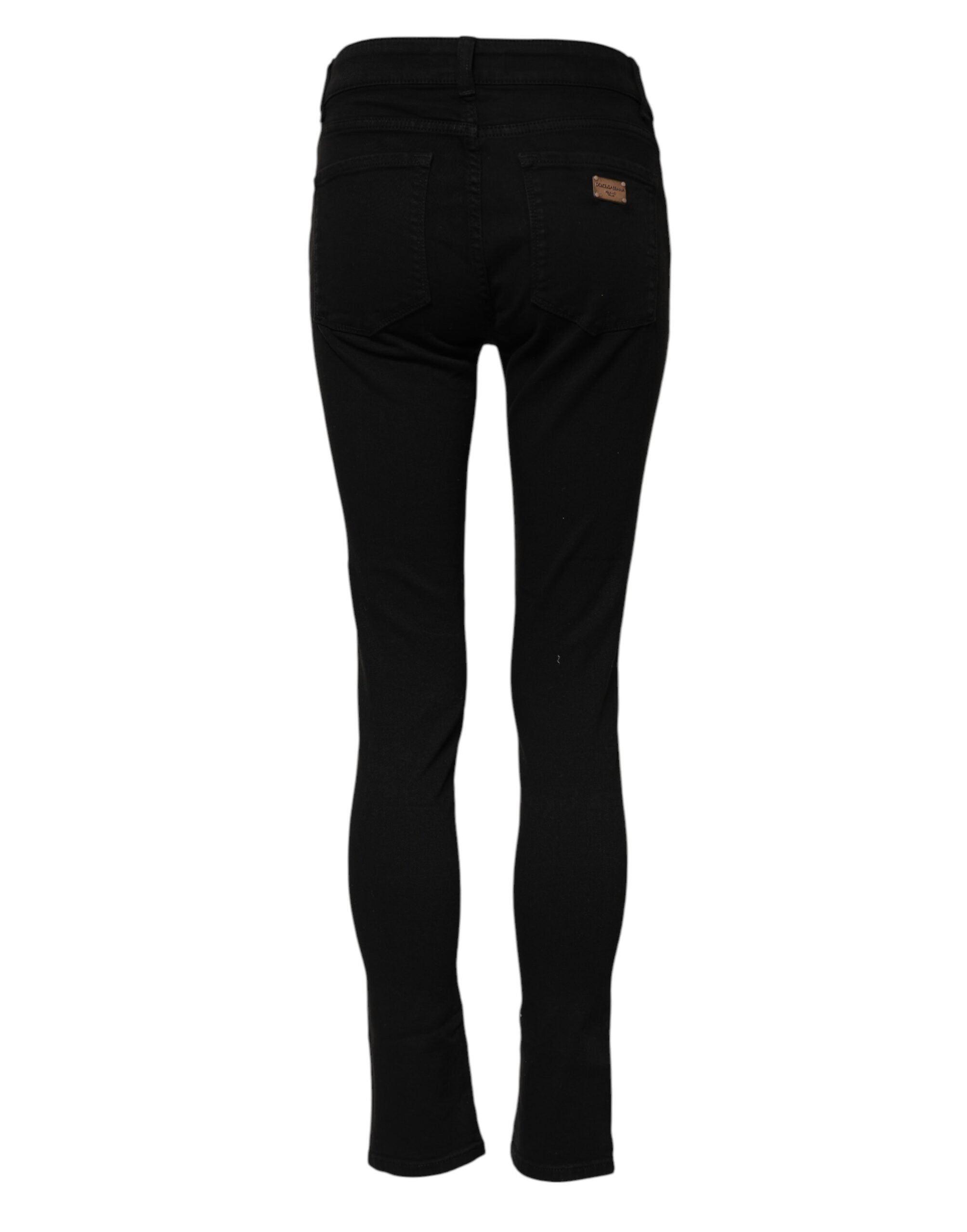 Black Skinny Cotton Mid Waisted Denim Jeans - ventzia