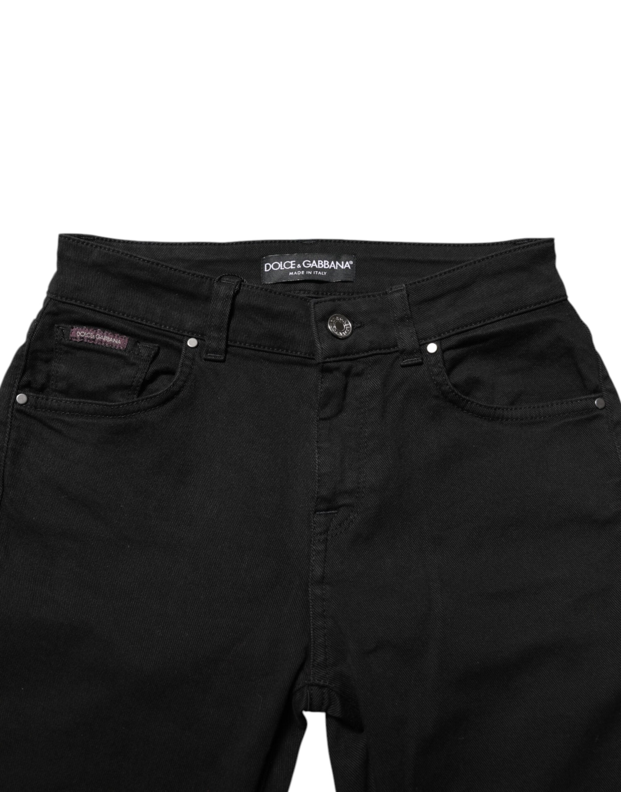 Black Skinny Cotton Mid Waisted Denim Jeans - ventzia