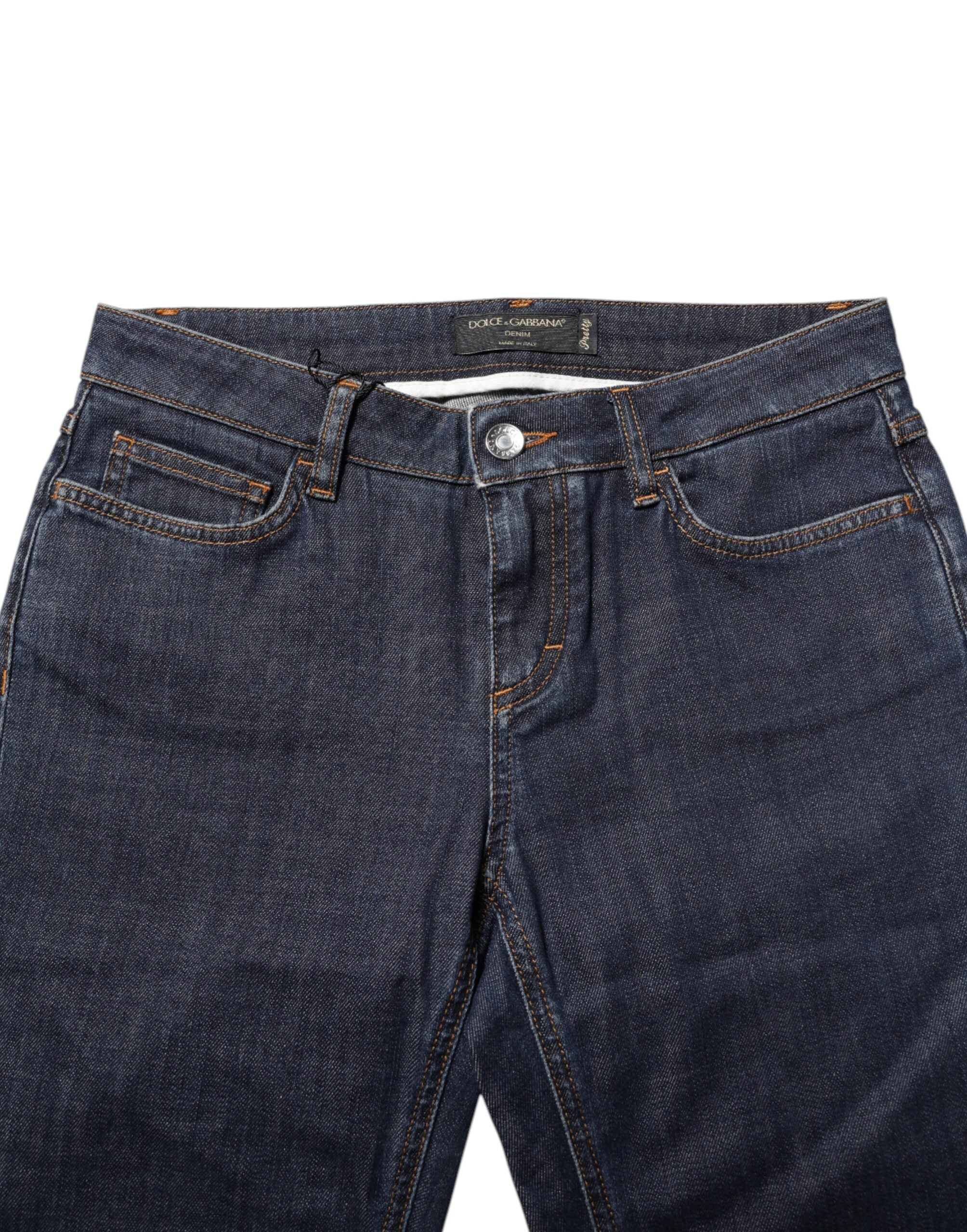 Blue Skinny Cotton Mid Waisted Denim Jeans - ventzia