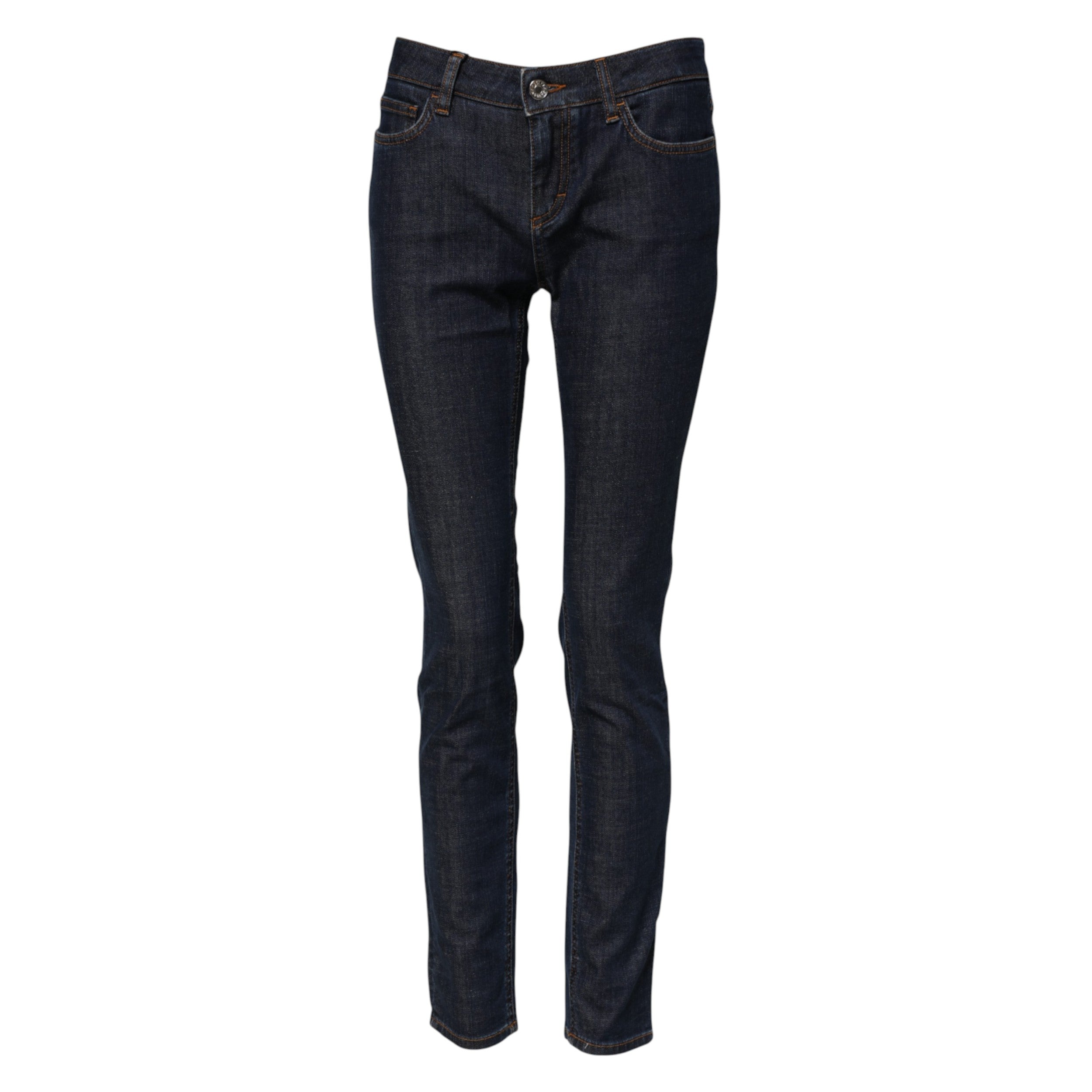 Blue Skinny Cotton Mid Waisted Denim Jeans - ventzia