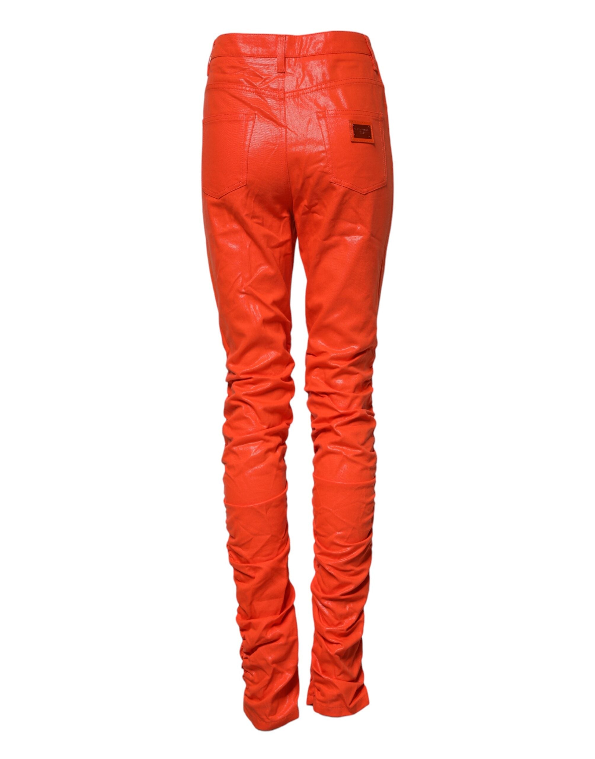 Orange Cotton High Waisted Denim Jeans - ventzia