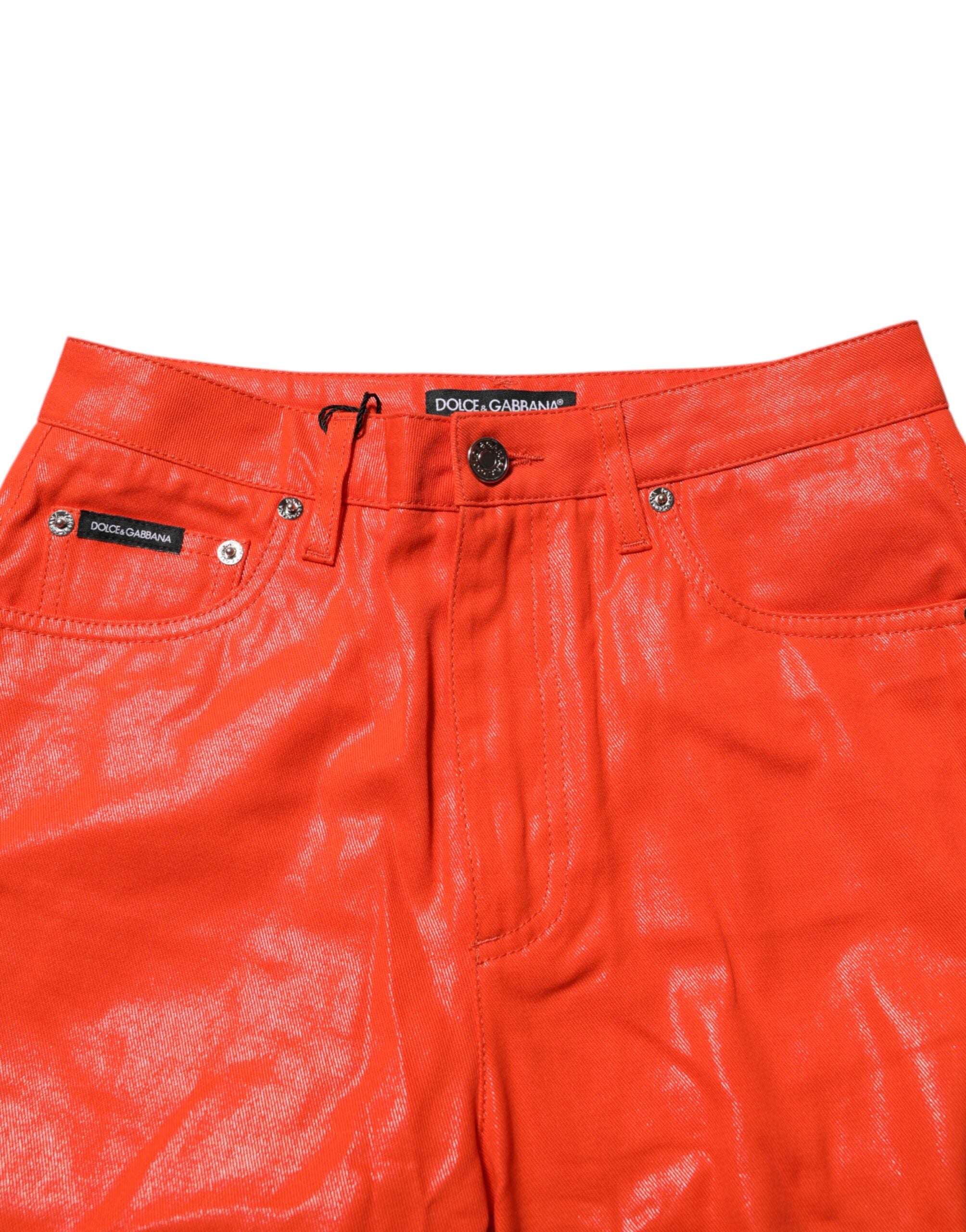 Orange Cotton High Waisted Denim Jeans - ventzia